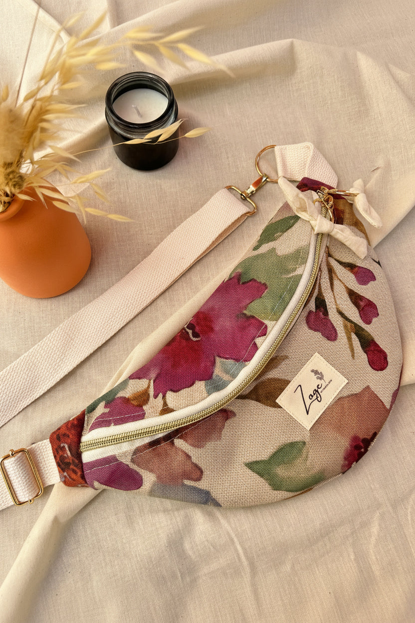 Sac banane femme Eté | Toile de coton fleurie colorée & doublure beige (Copie)Sac Femme Zage Colorful Life