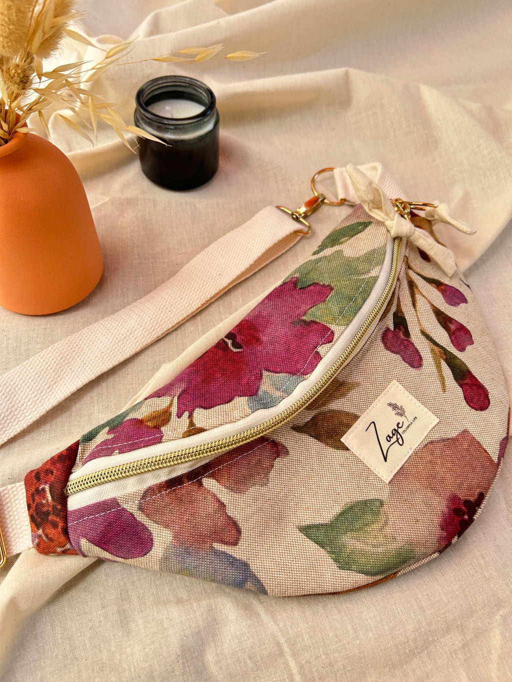 Sac banane femme Eté | Toile de coton fleurie colorée & doublure beige (Copie)Sac Femme Zage Colorful Life