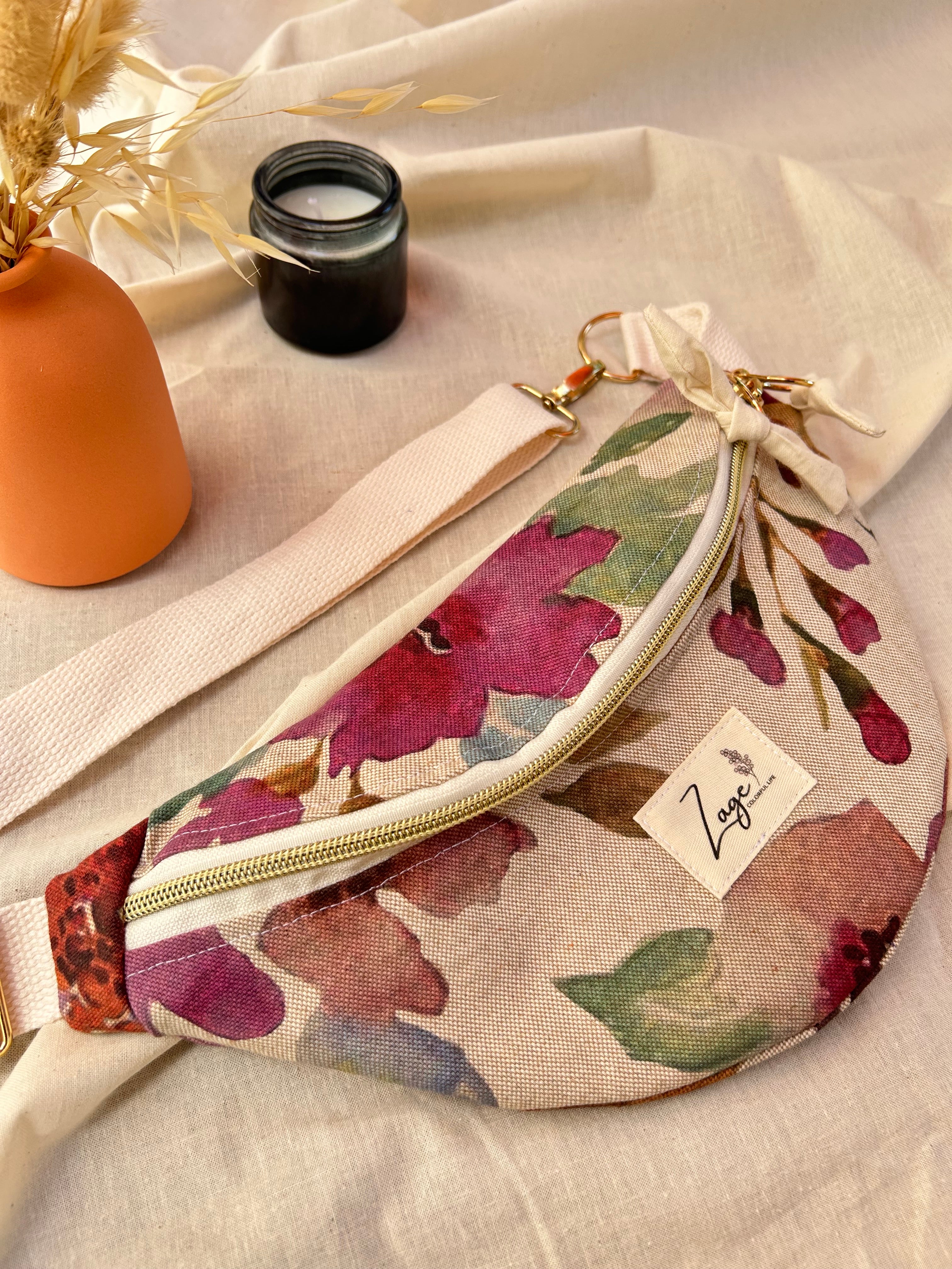 Sac banane femme Eté | Toile de coton fleurie colorée & doublure beige (Copie)Sac Femme Zage Colorful Life