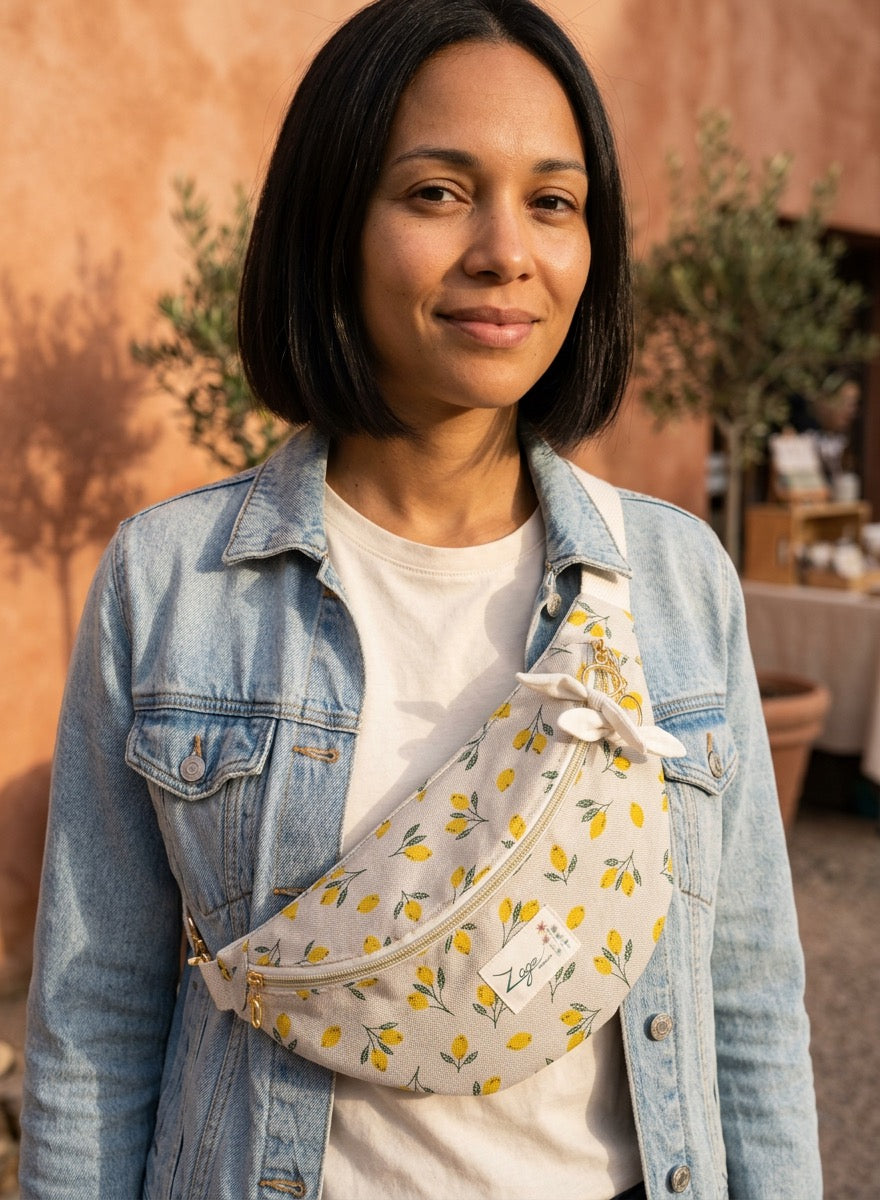 Sac banane Femme - Toile de coton citrons & doublure beigeSac Femme Zage Colorful Life