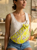 Sac banane Imperméable femme | Toile blanche graphique jaune fluo, doublure jauneSac Femme Zage Colorful Life