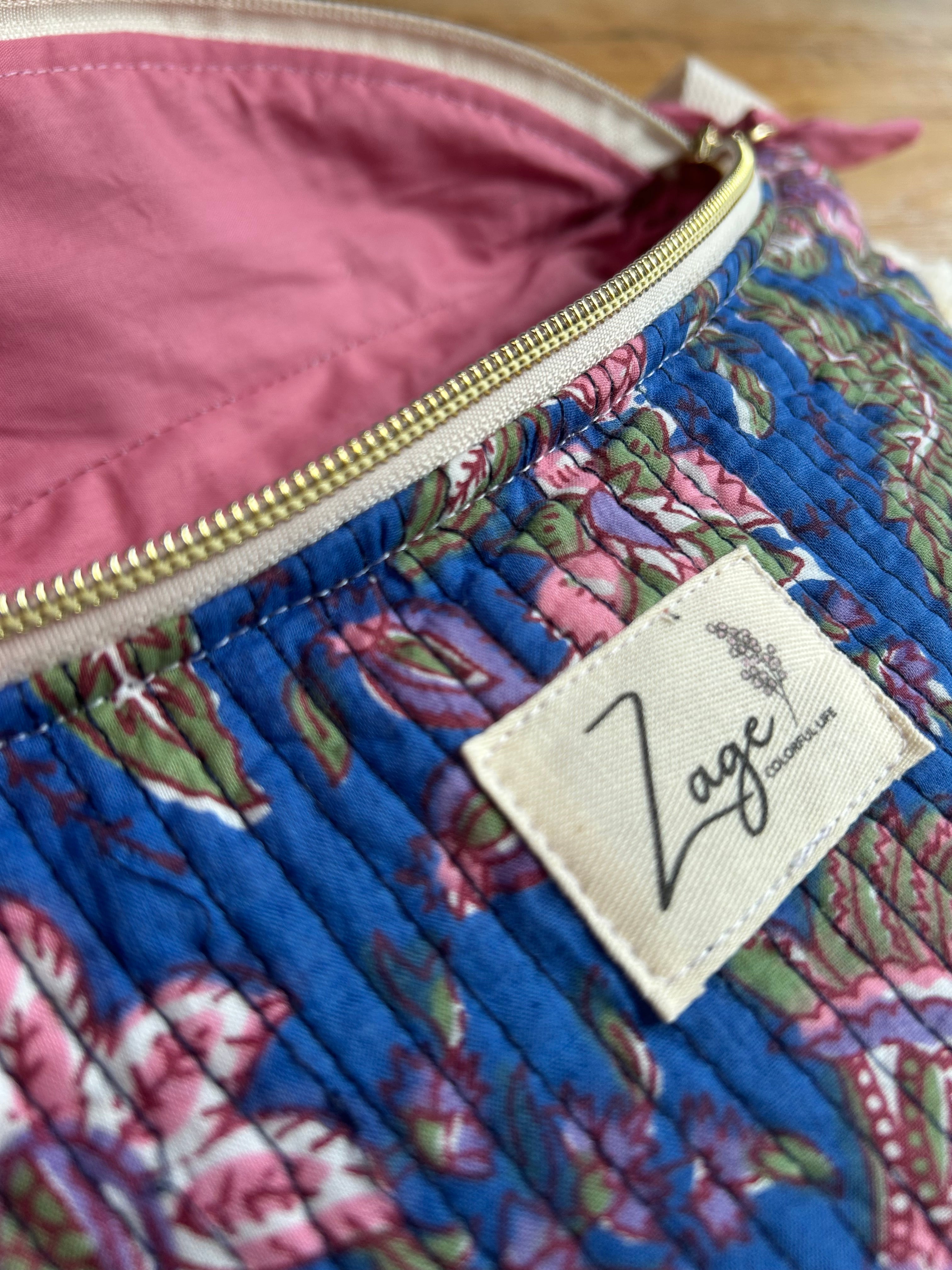 Sac banane femme Matelassé | Tissu matelassé bleu fleuri & doublure roseSac Femme Zage Colorful Life