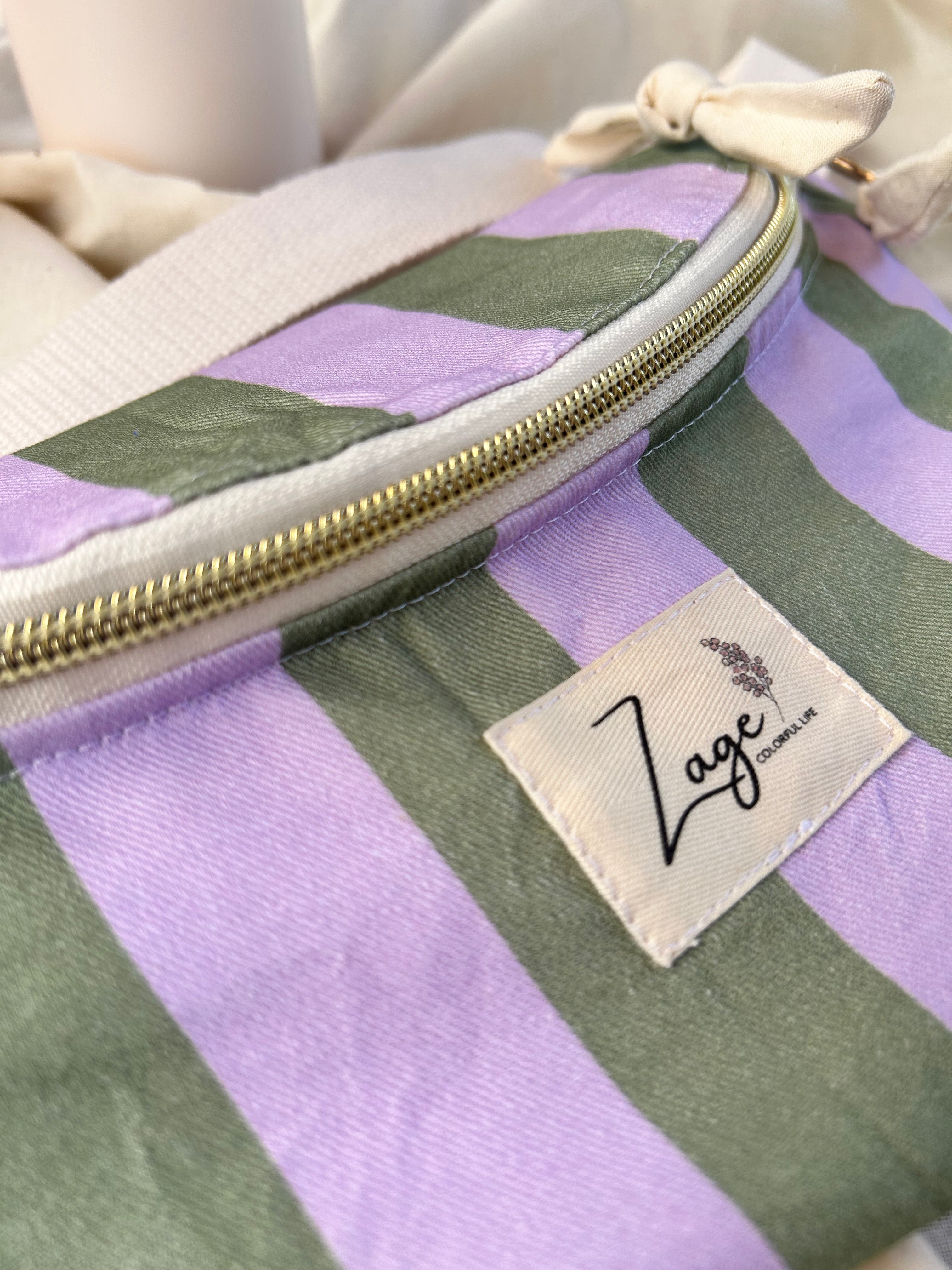 Sac banane femme Eté | Sergé de coton vert et lilas & doublure beigeSac Femme Zage Colorful Life