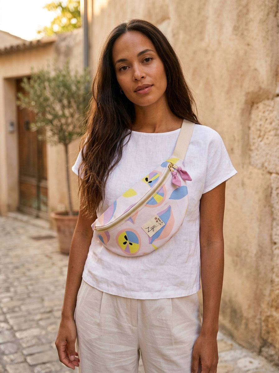 Sac banane Imperméable femme | Beige à motif agrume pastel & roseSac Femme Zage Colorful Life