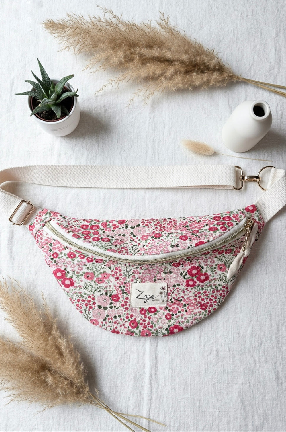 Sac banane femme | Toile fleurie  & doublure beigeSac Femme Zage Colorful Life