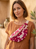 Sac banane Femme |Sweat molletonné Marguerites roses fond rose & doublure beigeSac Femme Zage Colorful Life