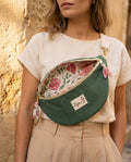 Sac banane femme été | Toile canvas vert olive & doublure fleurie roseSac Femme Zage Colorful Life