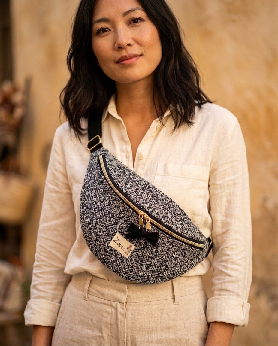 Sac banane Femme | Jacquard Chiné bleu, noir & doublure noireSac Femme Zage Colorful Life