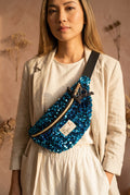 Sac banane fête femme  | Sequins bleu tuquoise & doublure noirSac Femme Zage Colorful Life