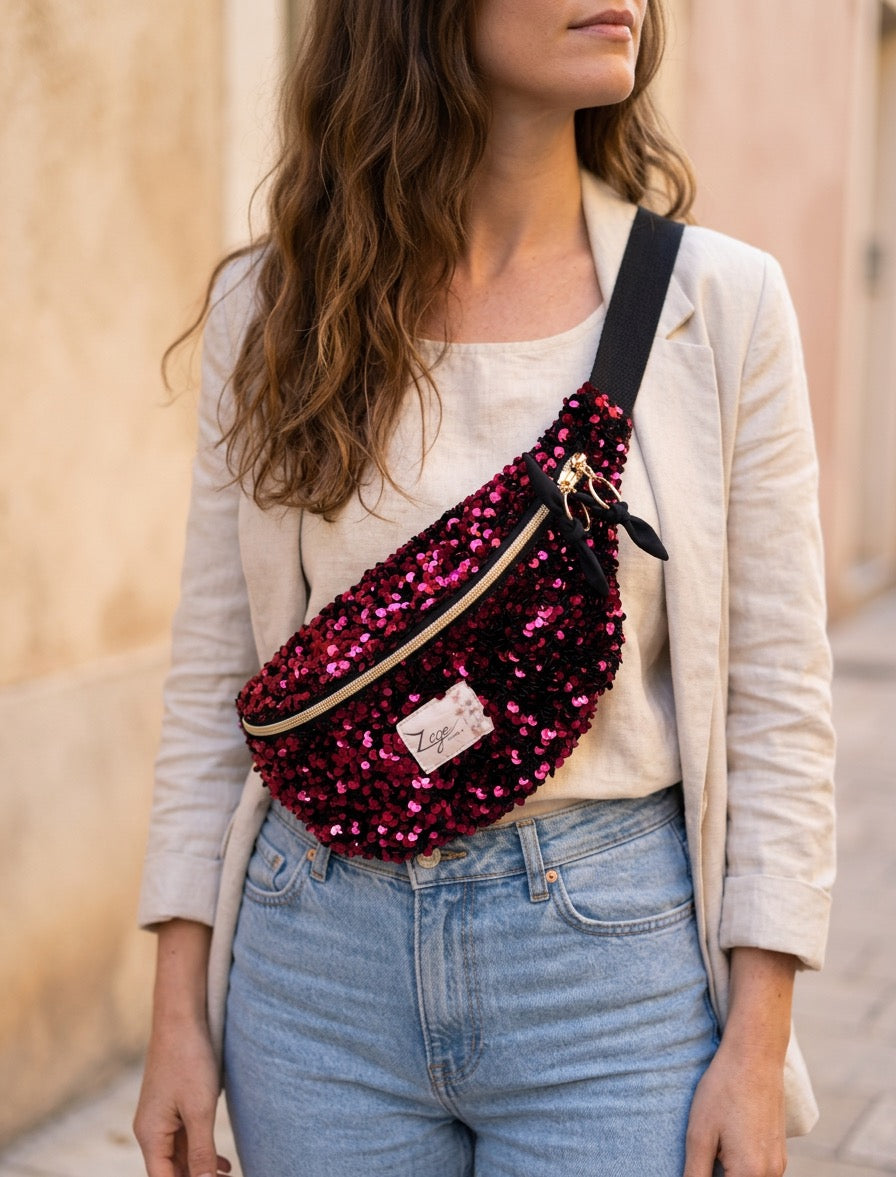 Sac banane fête femme | Sequins rose & doublure noireSac Femme Zage Colorful Life