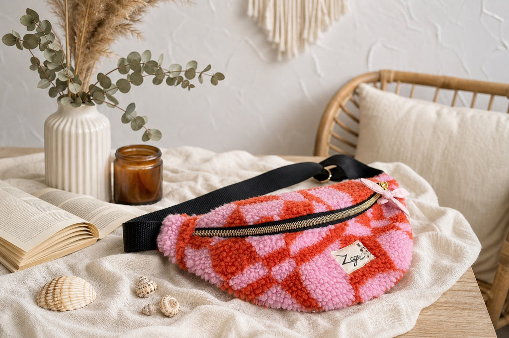 Sac banane femme Hiver | Bouclettes graphiques rouge et rose & doublure roseSac Femme Zage Colorful Life