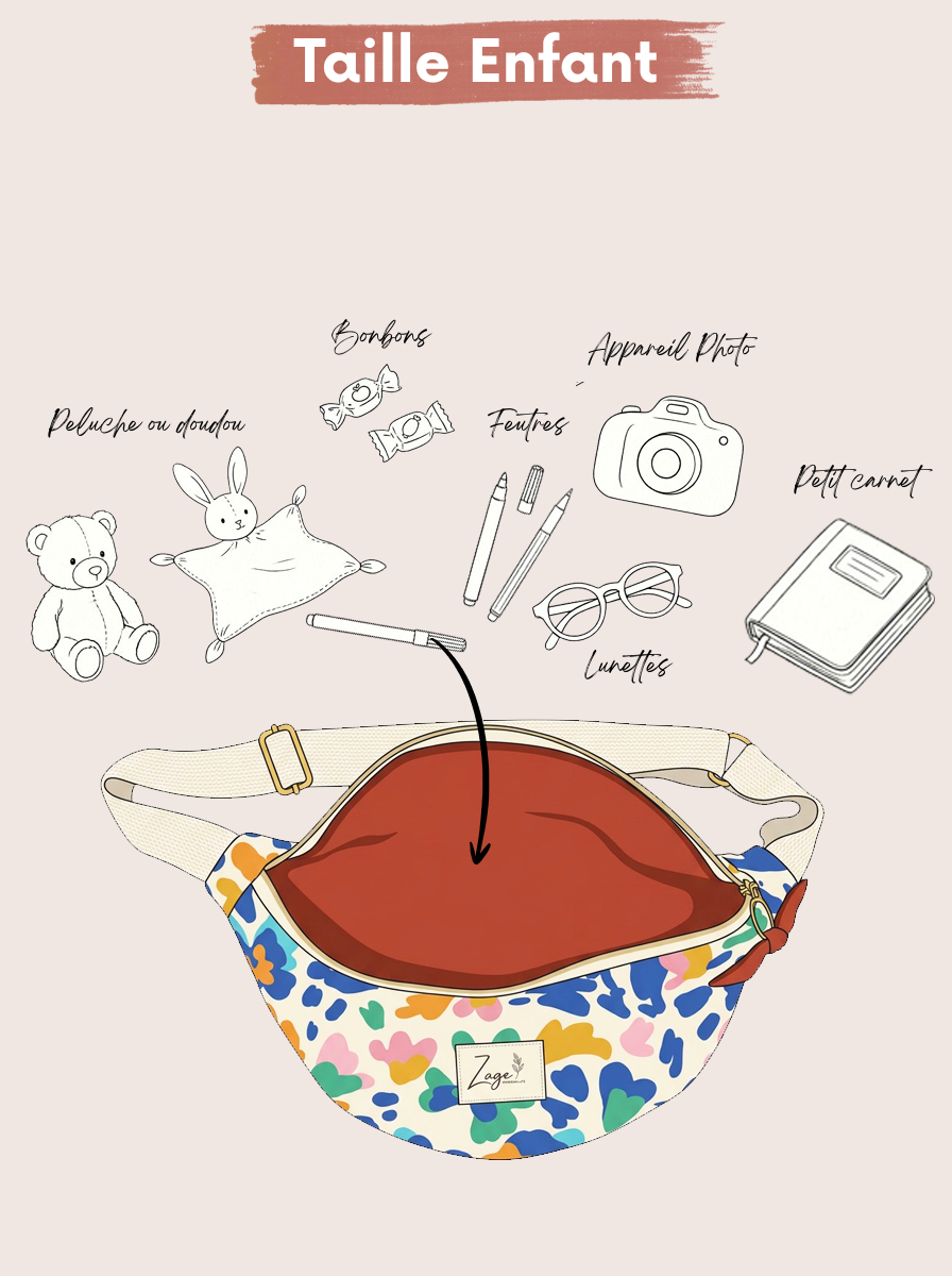 Sac banane femme Matelassé | Tissu matelassé beige fleuri & doublure beigeSac Femme Zage Colorful Life