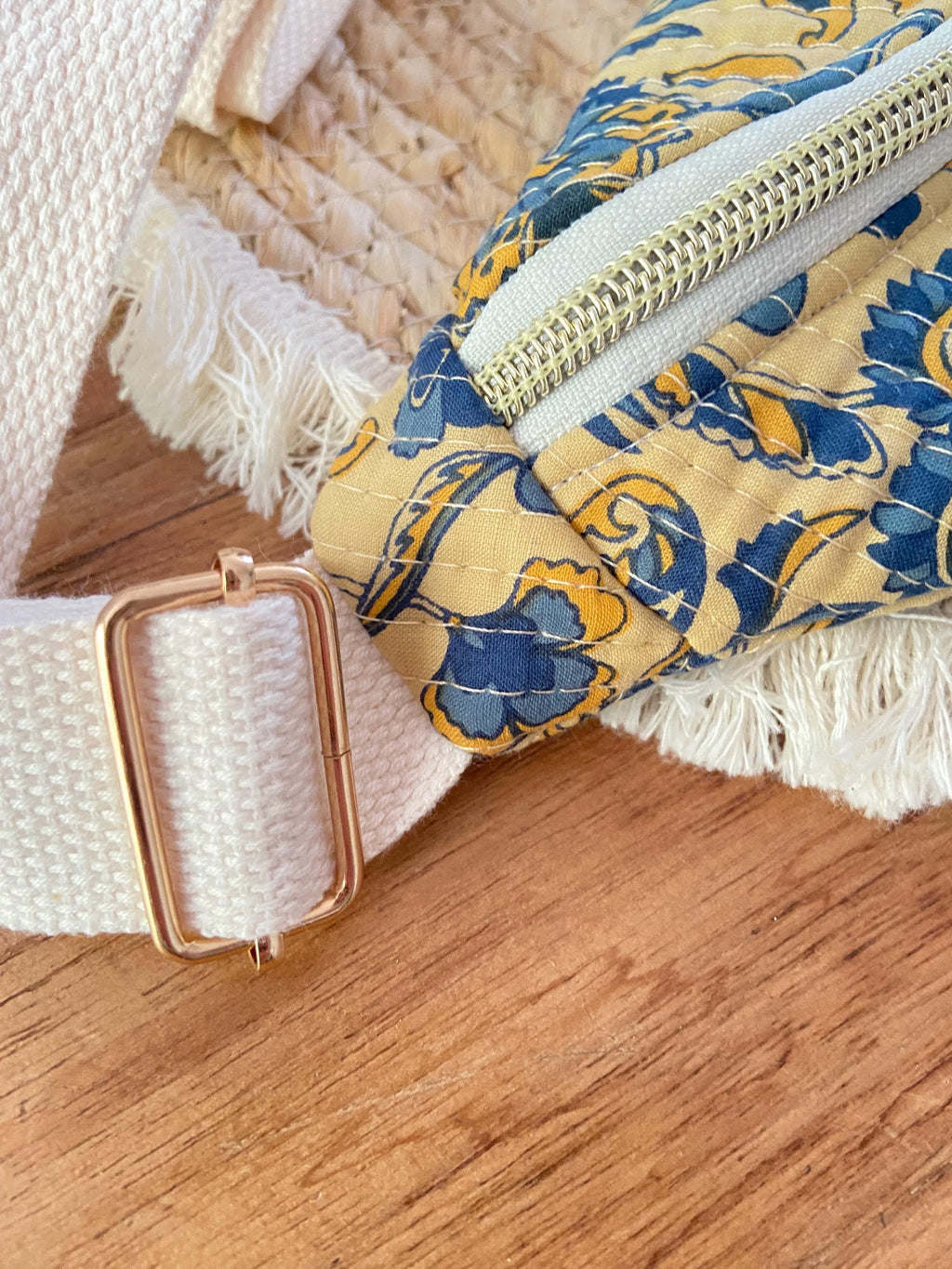 Sac Banane Femme | Matelassé motifs Indy bleu sur fond jaune & doublure bleu pétroleSac Femme Zage Colorful Life