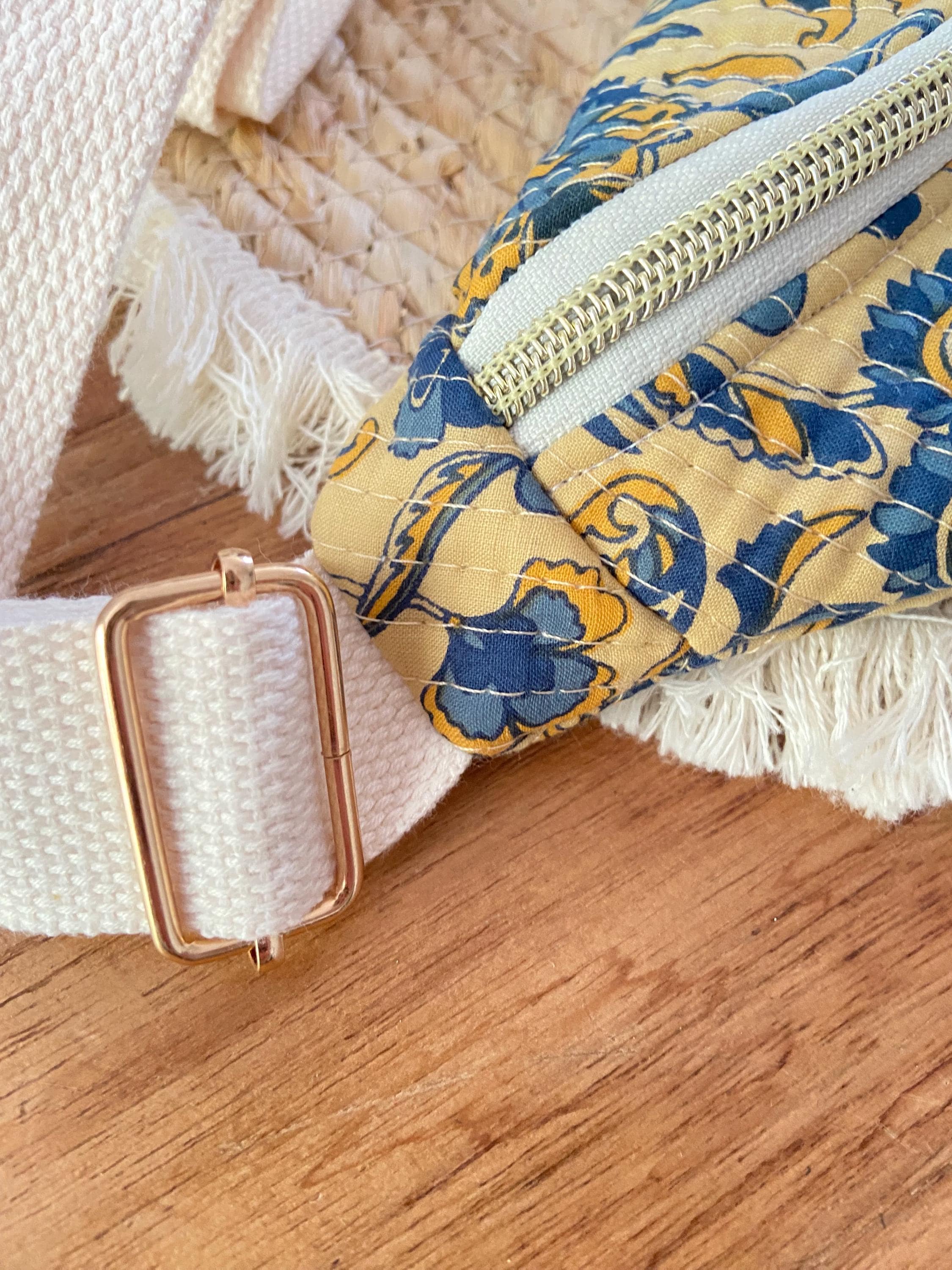 Sac Banane Femme | Matelassé motifs Indy bleu sur fond jaune & doublure bleu pétroleSac Femme Zage Colorful Life