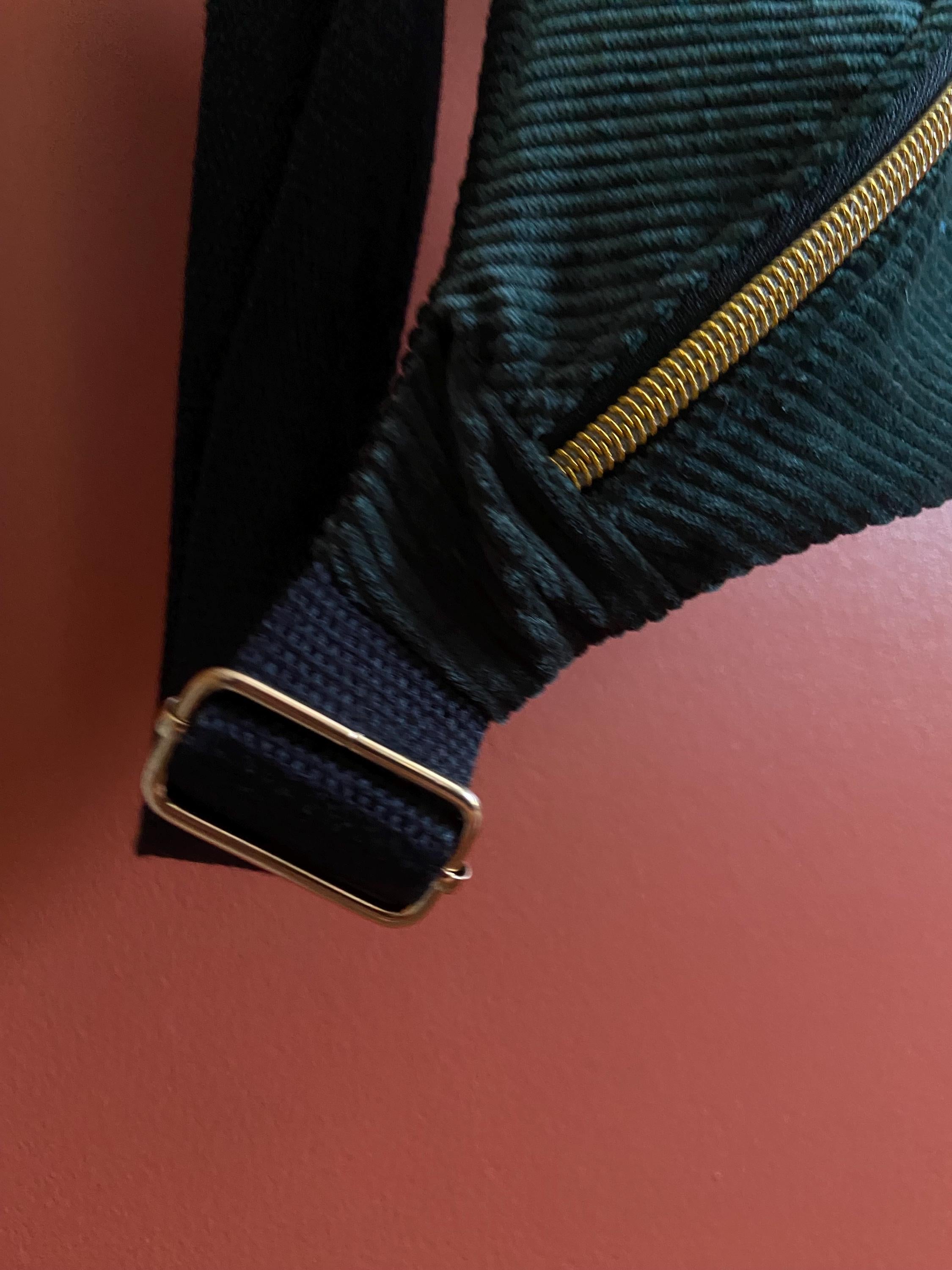 Sac banane femme hiver | Velours côtelé vert sapin & doublure tissu indien fleuriSac Femme Zage Colorful Life