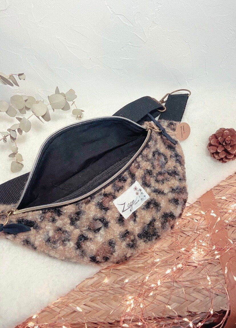 Sac banane femme hiver | Bouclettes/sherpa léopard marron et noir & doublure noireSac Femme Zage Colorful Life