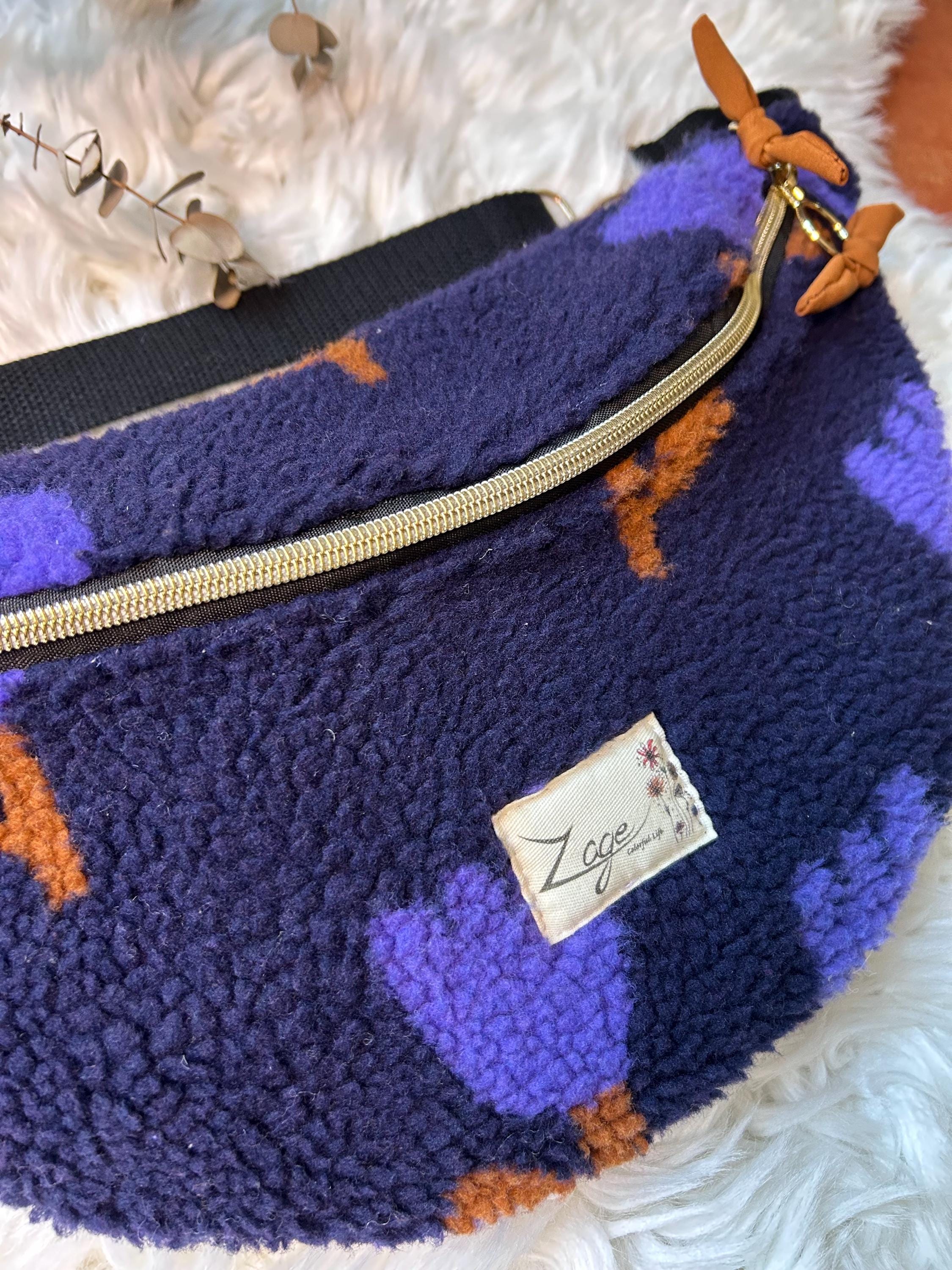 Sac banane femme hiver | Bouclettes/sherpa bleu marine motifs tulipes & doublure marronSac Femme Zage Colorful Life