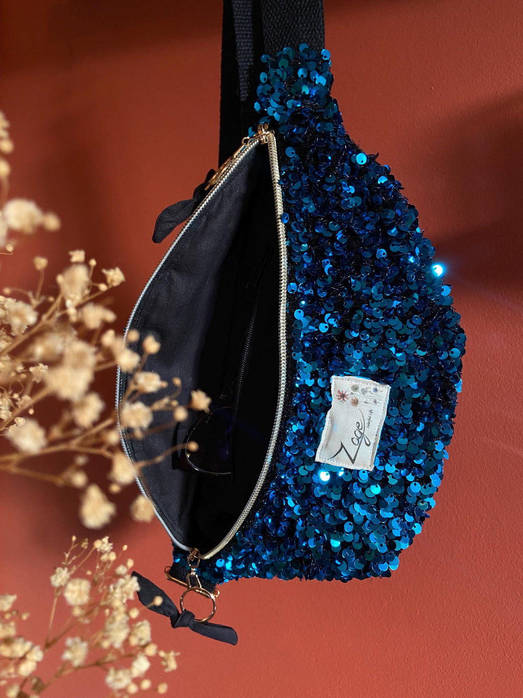Sac banane fête femme  | Sequins bleu tuquoise & doublure noirSac Femme Zage Colorful Life