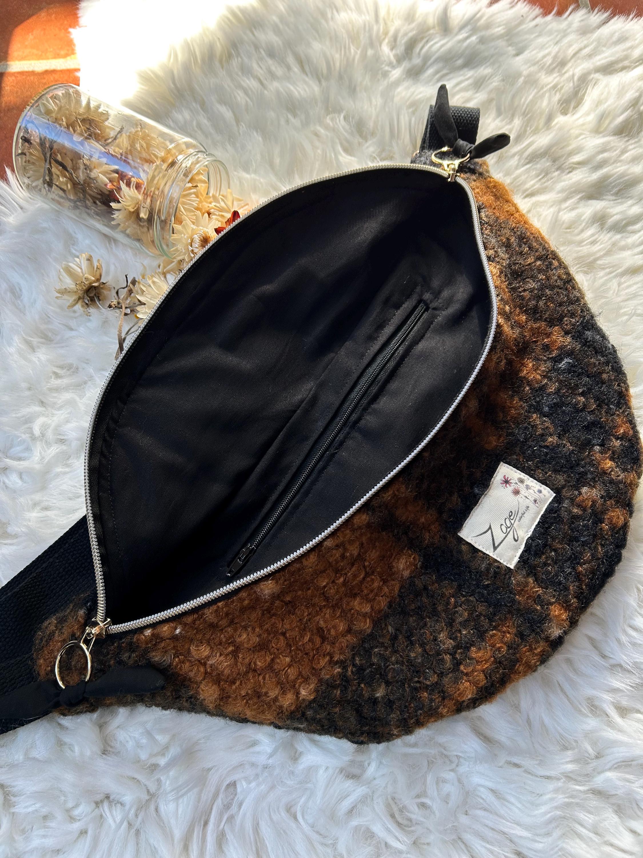 Sac banane femme hiver | Ecossaise bouclettes marron et noir & doublure noireSac Femme Zage Colorful Life