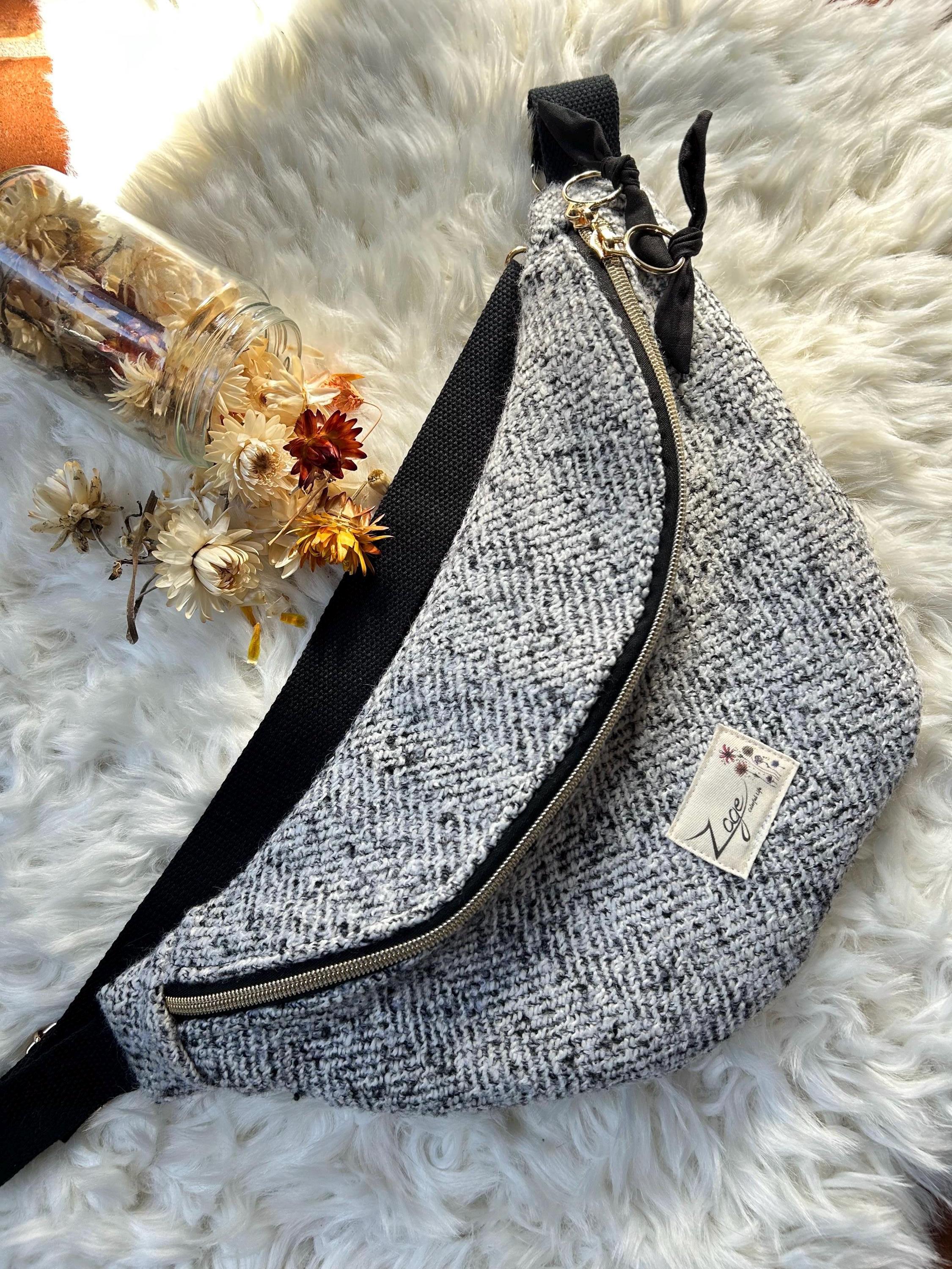 Sac banane femme hiver | Laine mélangée gris noir blanc & doublure noireSac Femme Zage Colorful Life