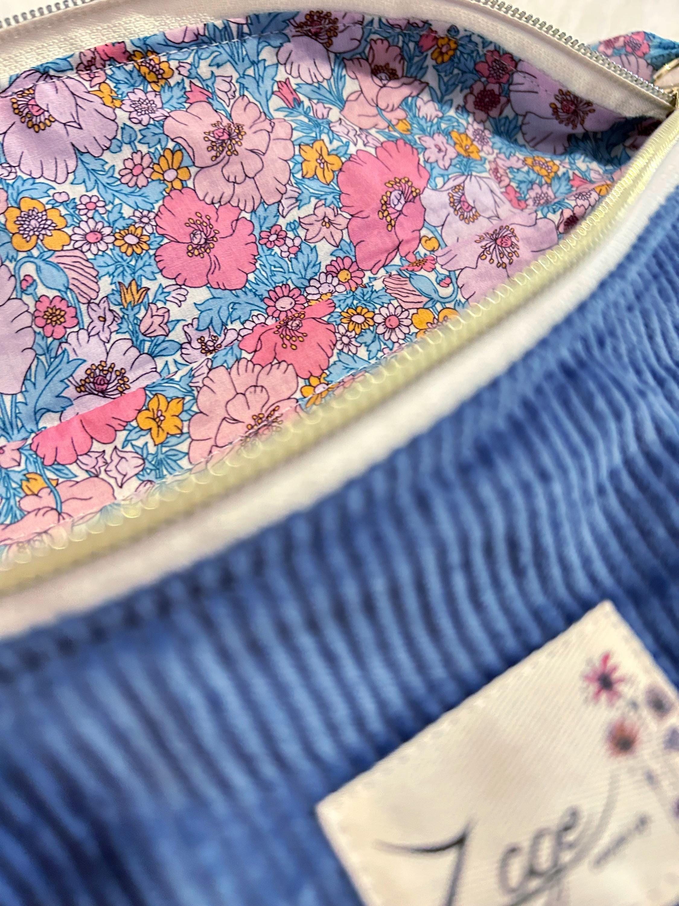 Sac banane femme hiver | Velours côtelé bleu & doublure liberty bleu et roseSac Femme Zage Colorful Life