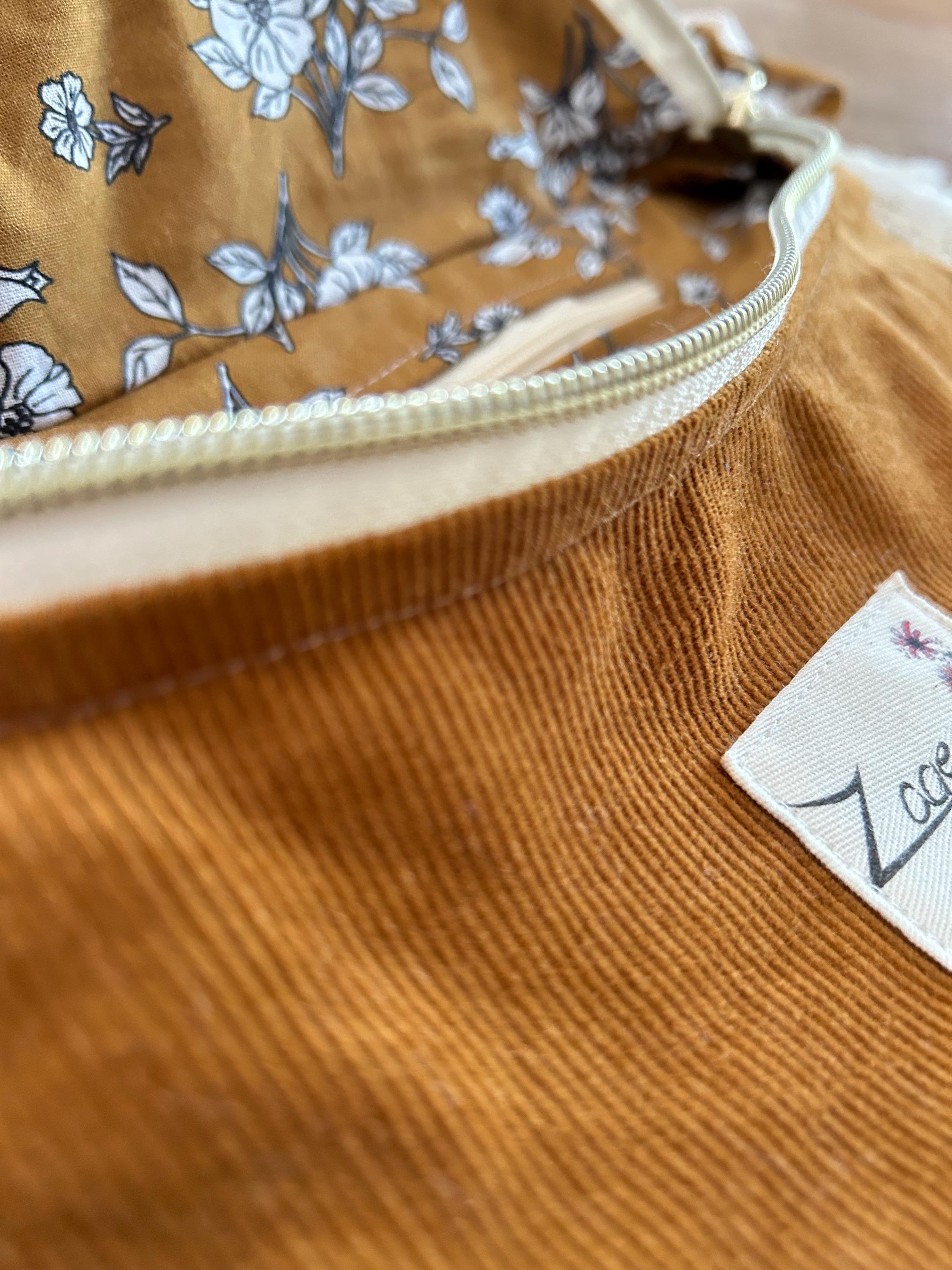 Sac banane femme hiver | Velours côtelé marron ocre & doublure fleurie ocreSac Femme Zage Colorful Life