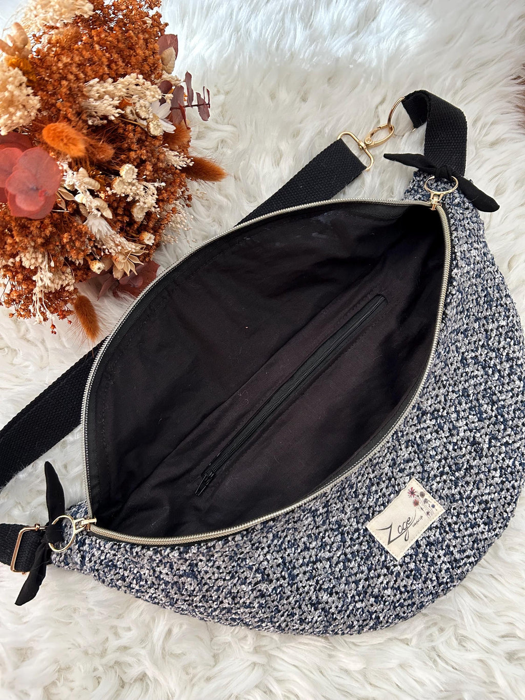 Sac banane Femme | Jacquard Chiné bleu, noir & doublure noireSac Femme Zage Colorful Life