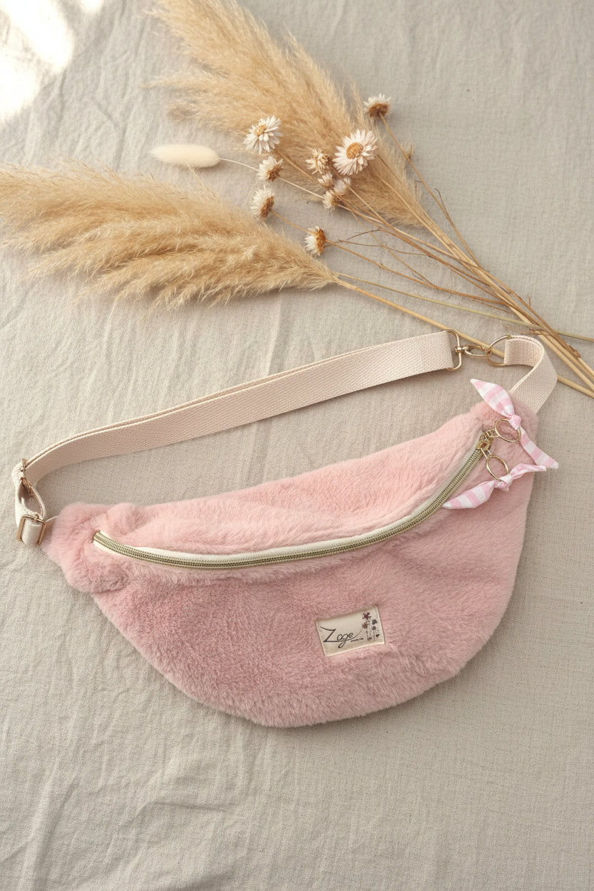 Sac banane femme hiver | Fausse fourrure rose & doublure rayures rosesSac Femme Zage Colorful Life