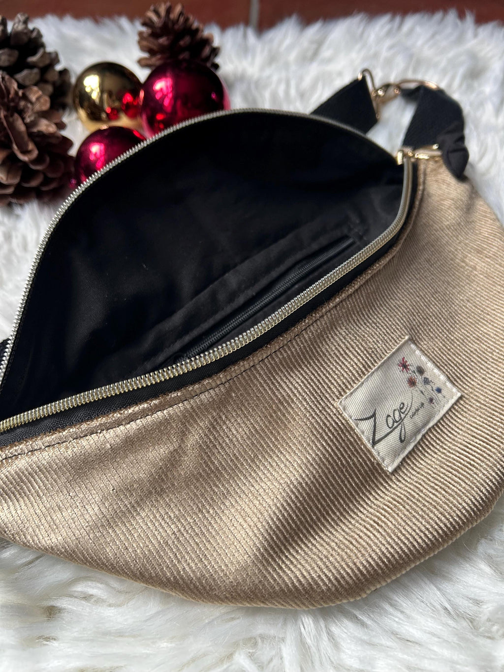Sac banane femme hiver | Velours côtelé  doré & doublure noireSac Femme Zage Colorful Life