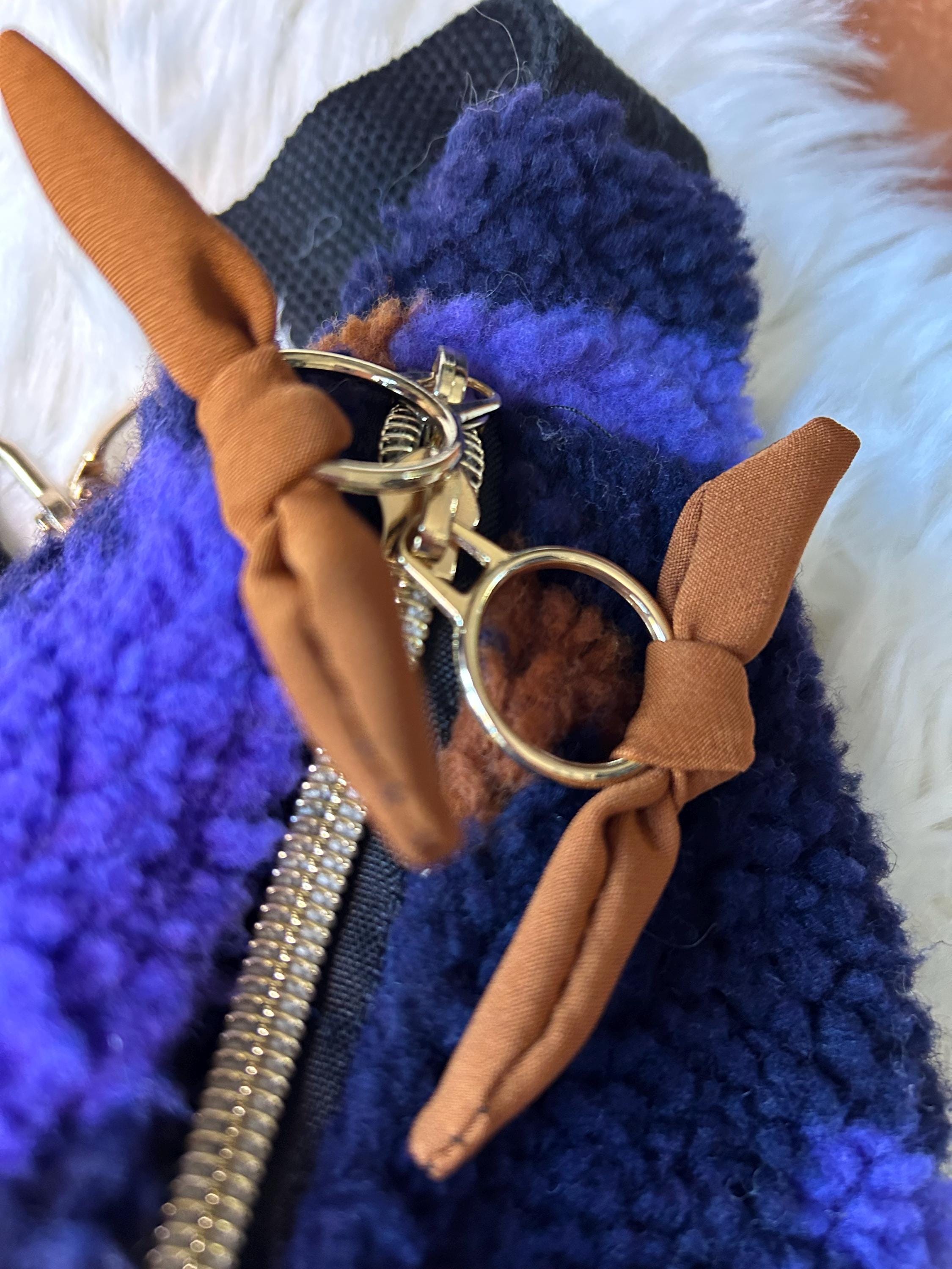 Sac banane femme hiver | Bouclettes/sherpa bleu marine motifs tulipes & doublure marronSac Femme Zage Colorful Life