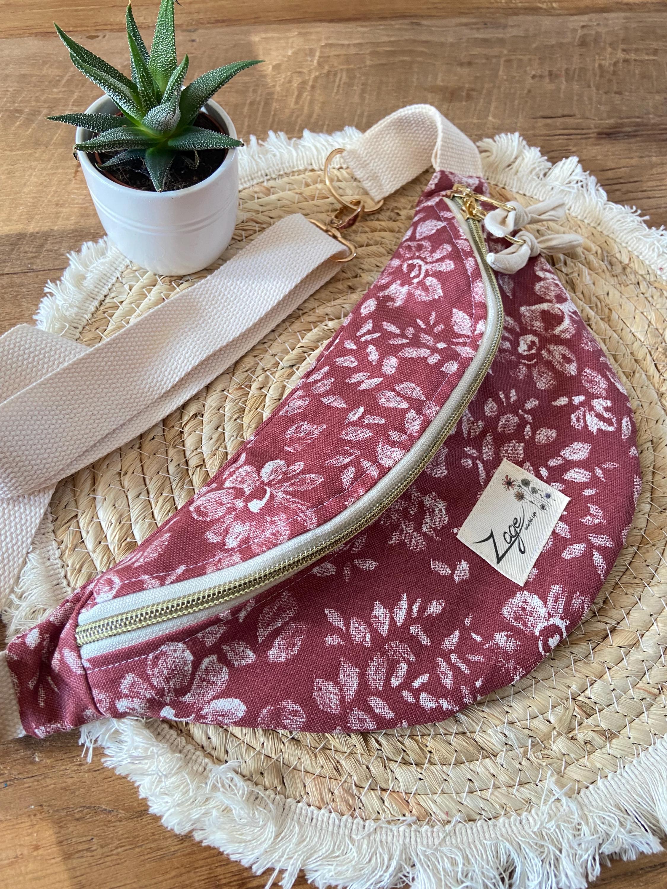 Sac Banane Femme Eté  -  Toile de coton brique fleurie  & doublure beigeSac Femme Zage Colorful Life
