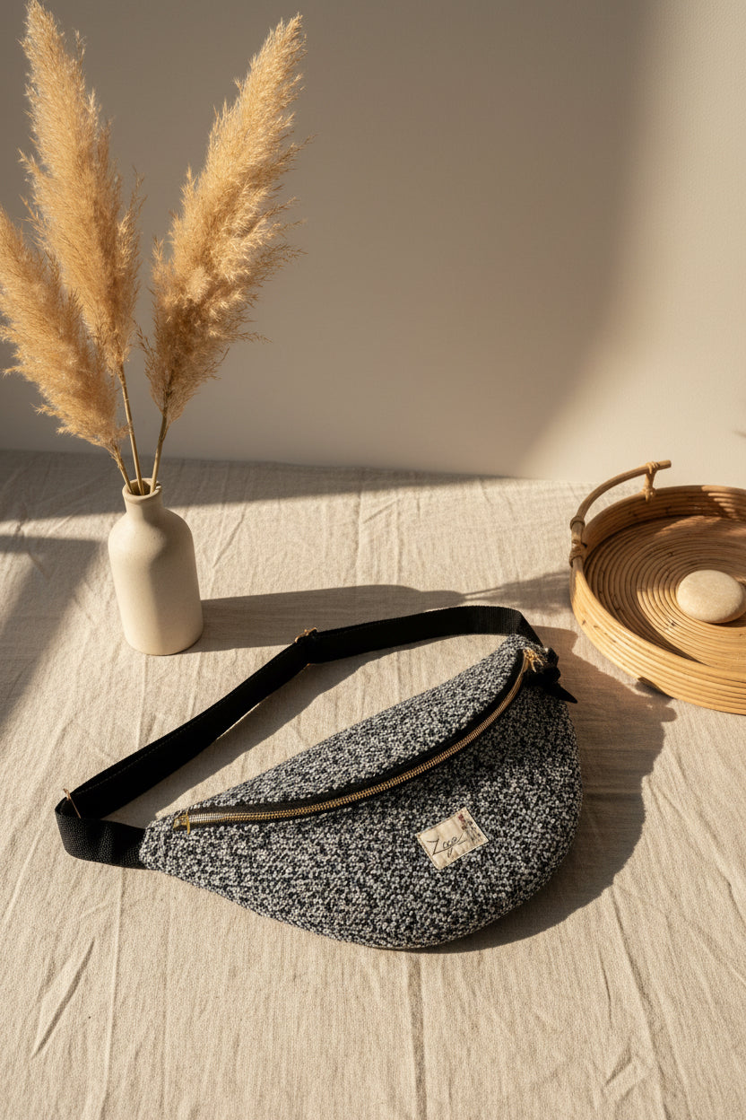 Sac banane Femme | Jacquard Chiné bleu, noir & doublure noireSac Femme Zage Colorful Life