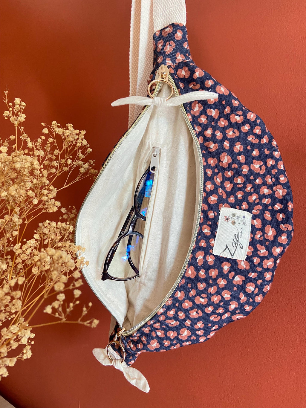 Sac Banane Femme - Tissu Sweat Léopard bleu marine & doublure beigeSac Femme Zage Colorful Life