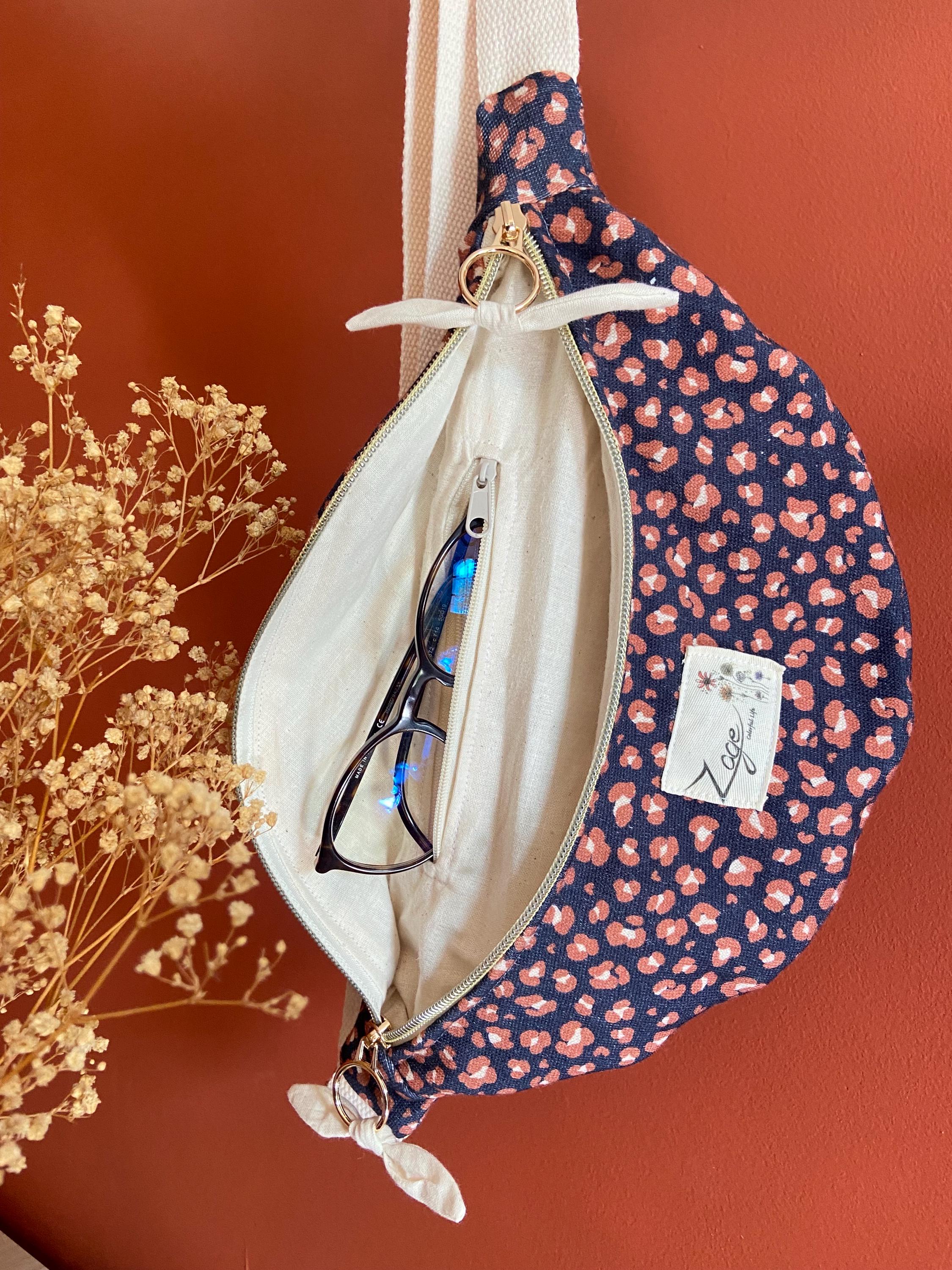Sac Banane Femme - Tissu Sweat Léopard bleu marine & doublure beigeSac Femme Zage Colorful Life