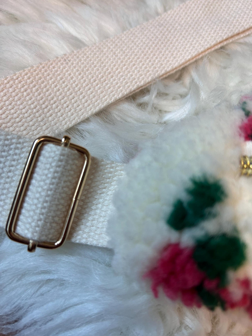 Sac banane femme hiver | Bouclettes/sherpa blanc motifs fleuris roses & doublure roseSac Femme Zage Colorful Life