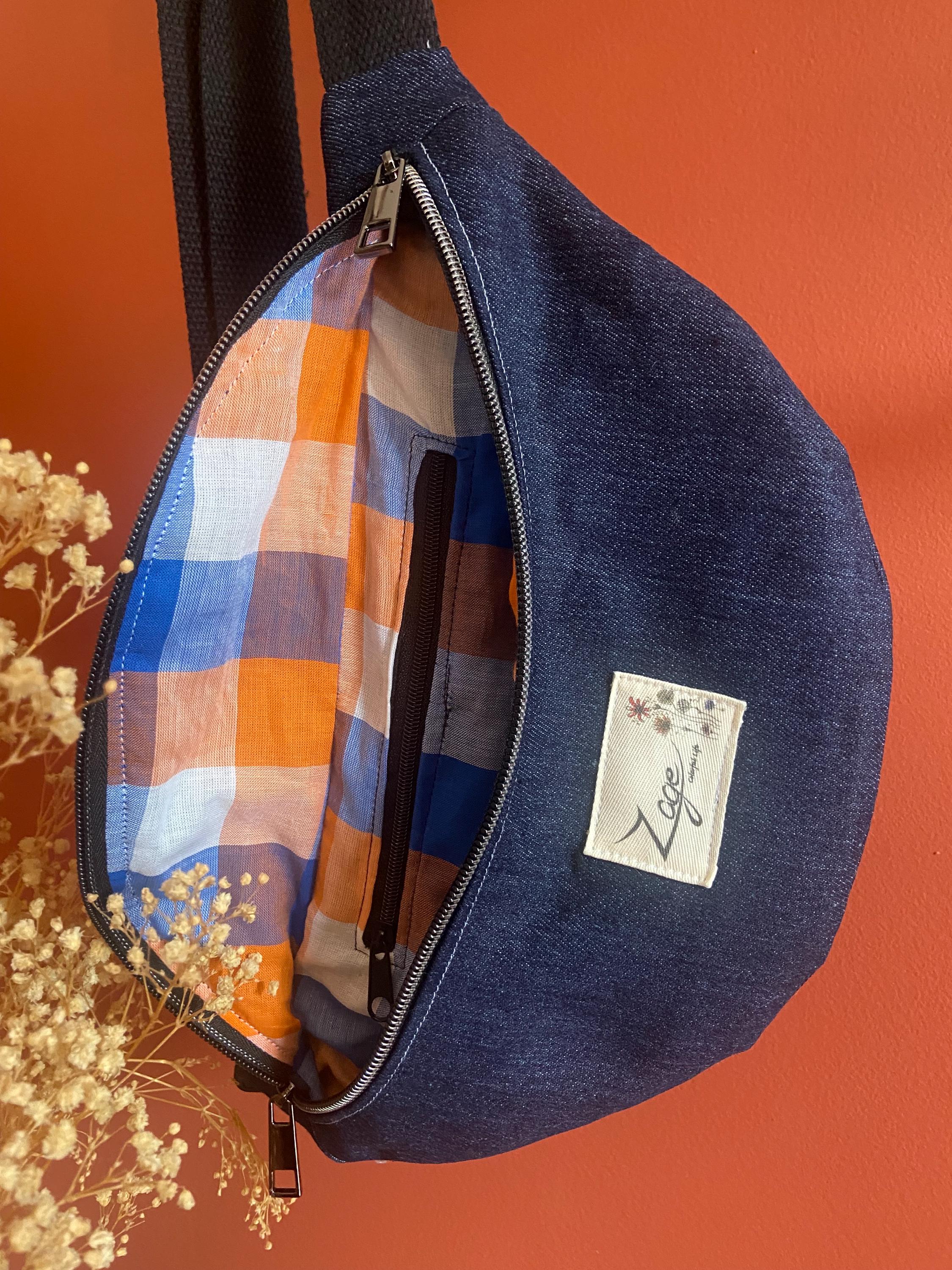 Sac banane Homme | Jeans brut  & doublure carreaux bleu et orangeSac Femme Zage Colorful Life