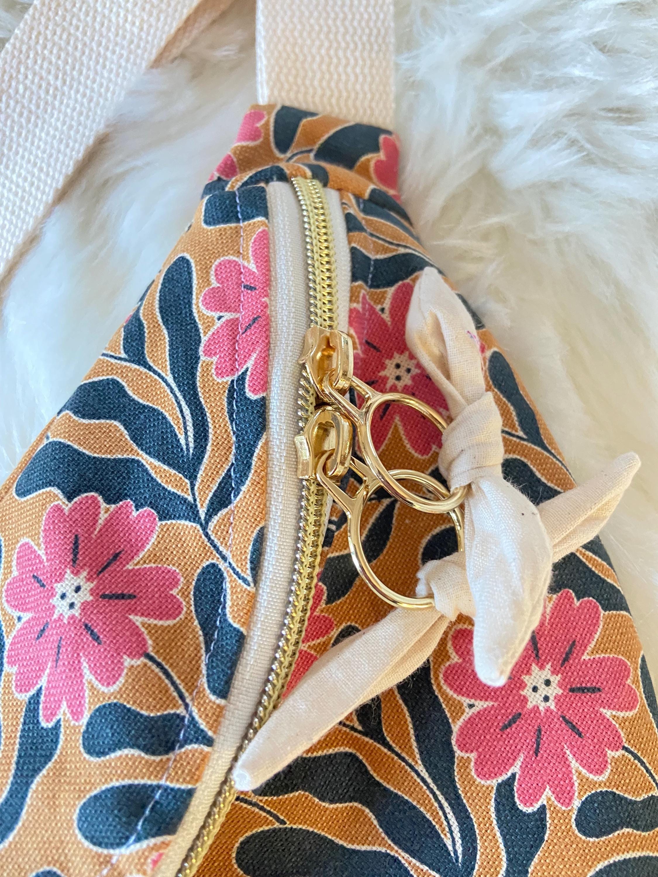 Sac banane Femme | Bachette Fleurie rose et moutarde & doublure beigeSac Femme Zage Colorful Life