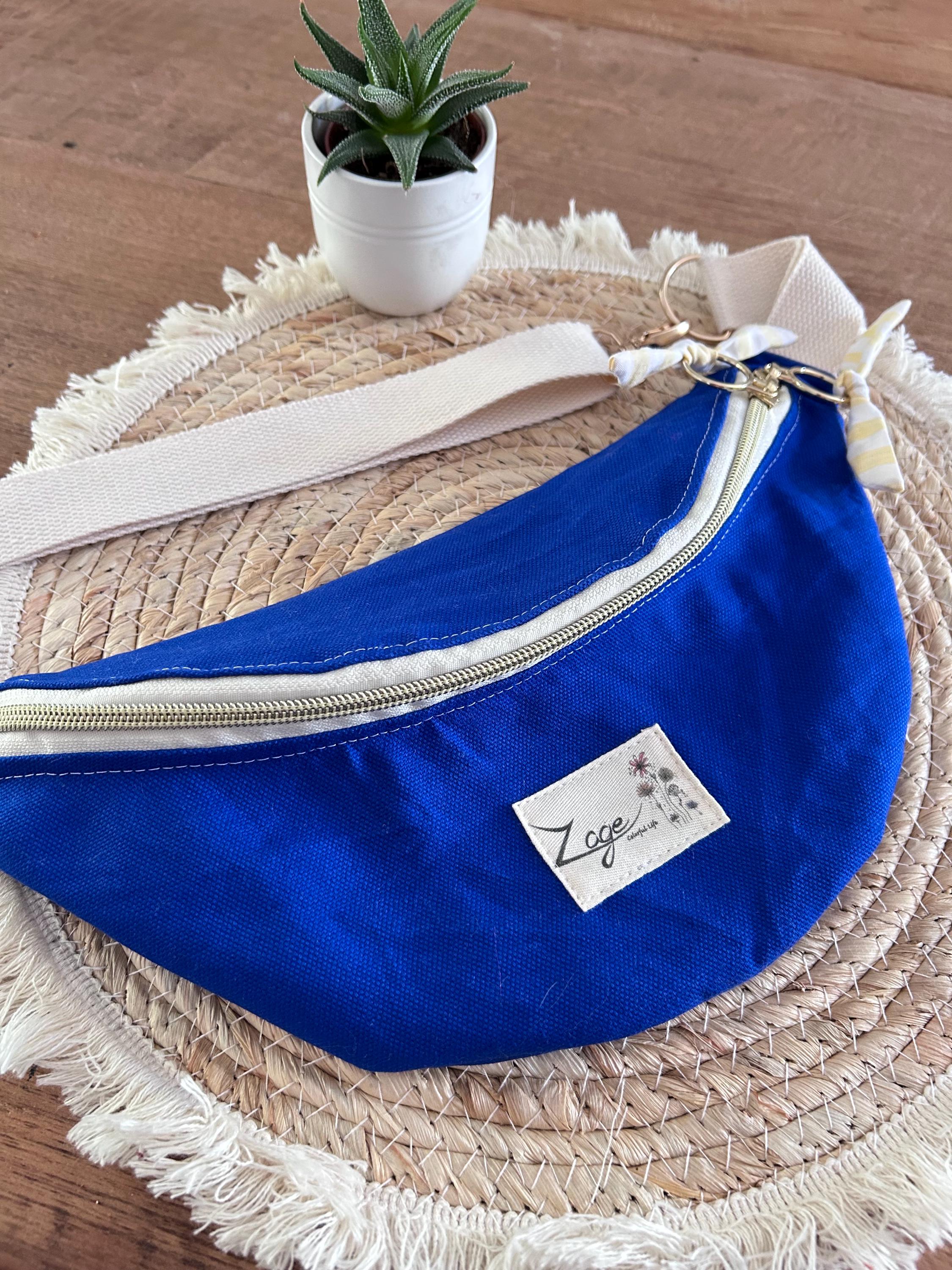 Sac banane femme été | Toile canvas bleu roi & doublure rayé jauneSac Femme Zage Colorful Life