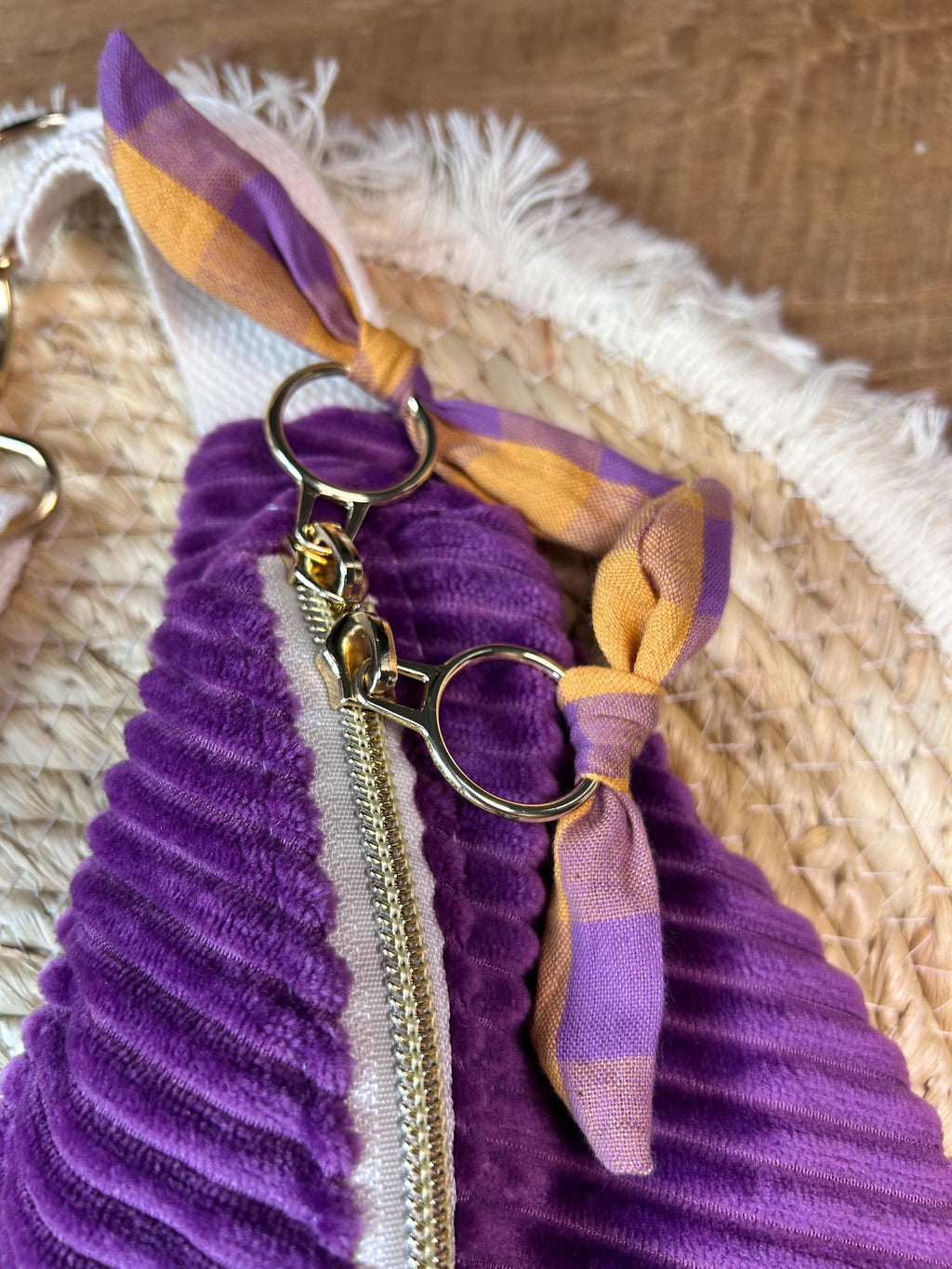 Sac banane femme hiver | Velours côtelé violet & doublure seersucker carreaux violet jauneSac Femme Zage Colorful Life