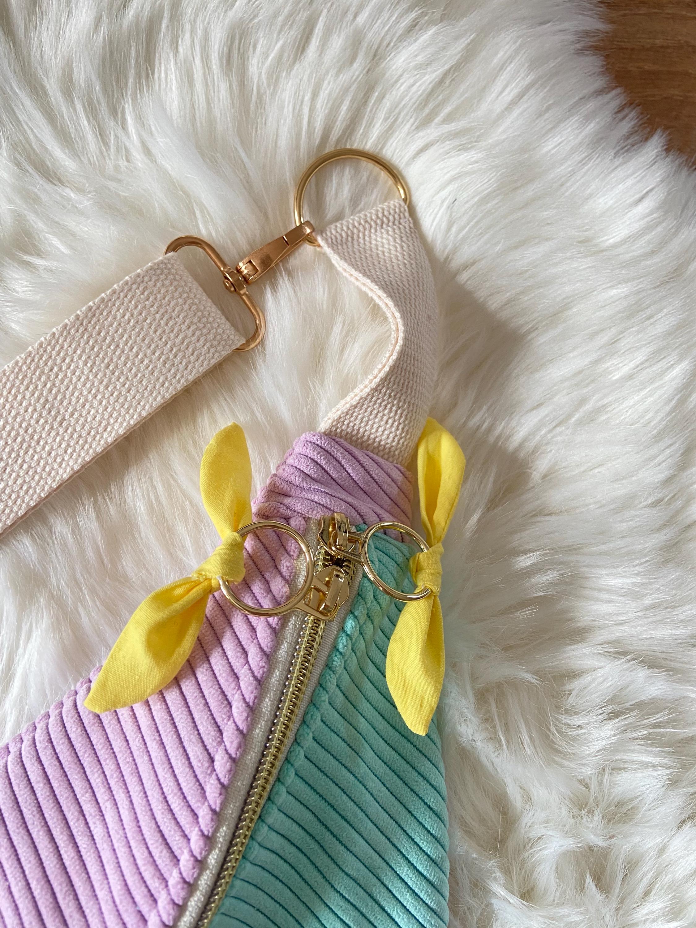 Sac banane femme hiver | Velours côtelé vert et parme & doublure jauneSac Femme Zage Colorful Life