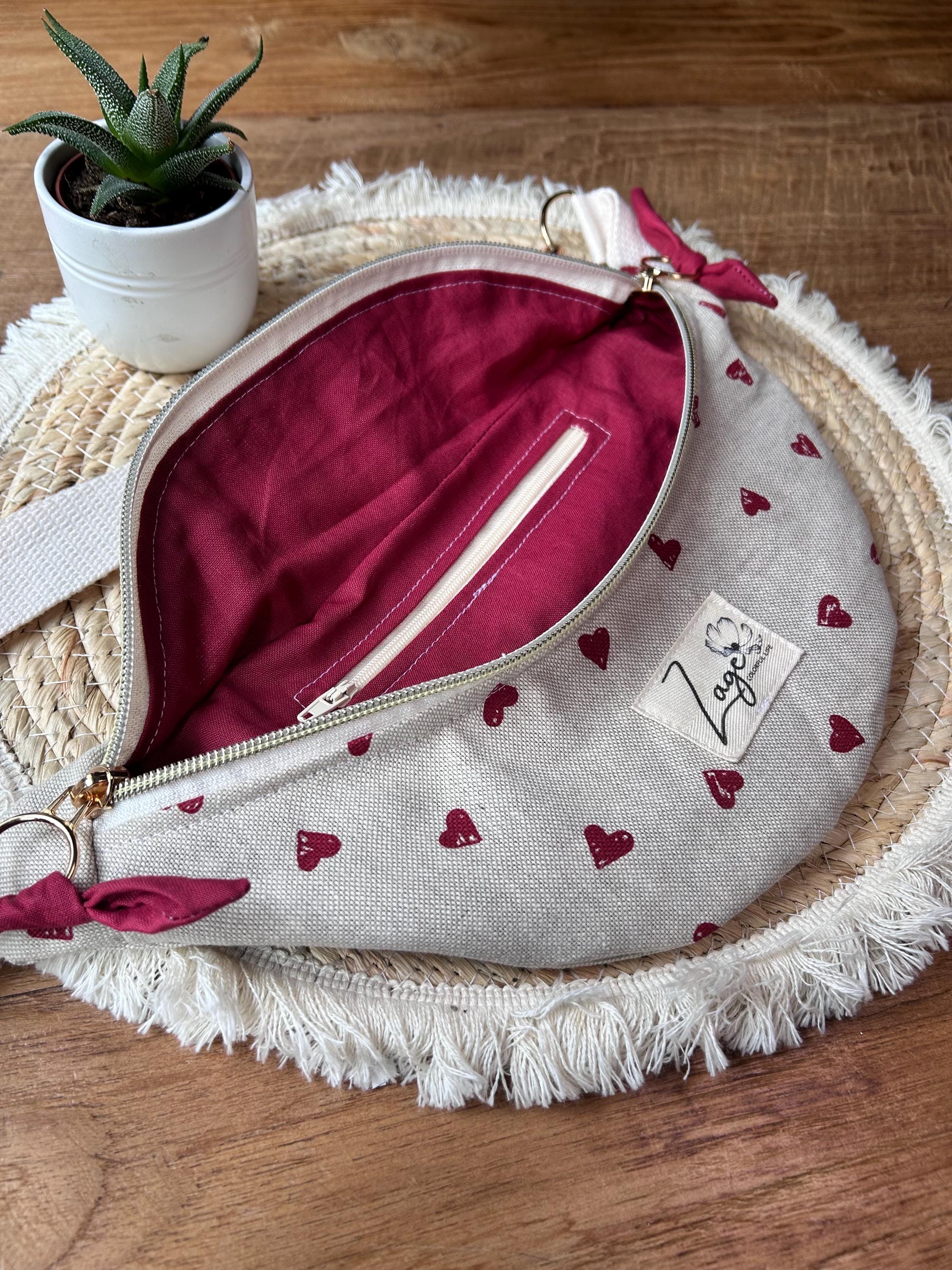 Sac banane femme  | Toile beige cœurs rouges & doublure rougeSac Femme Zage Colorful Life