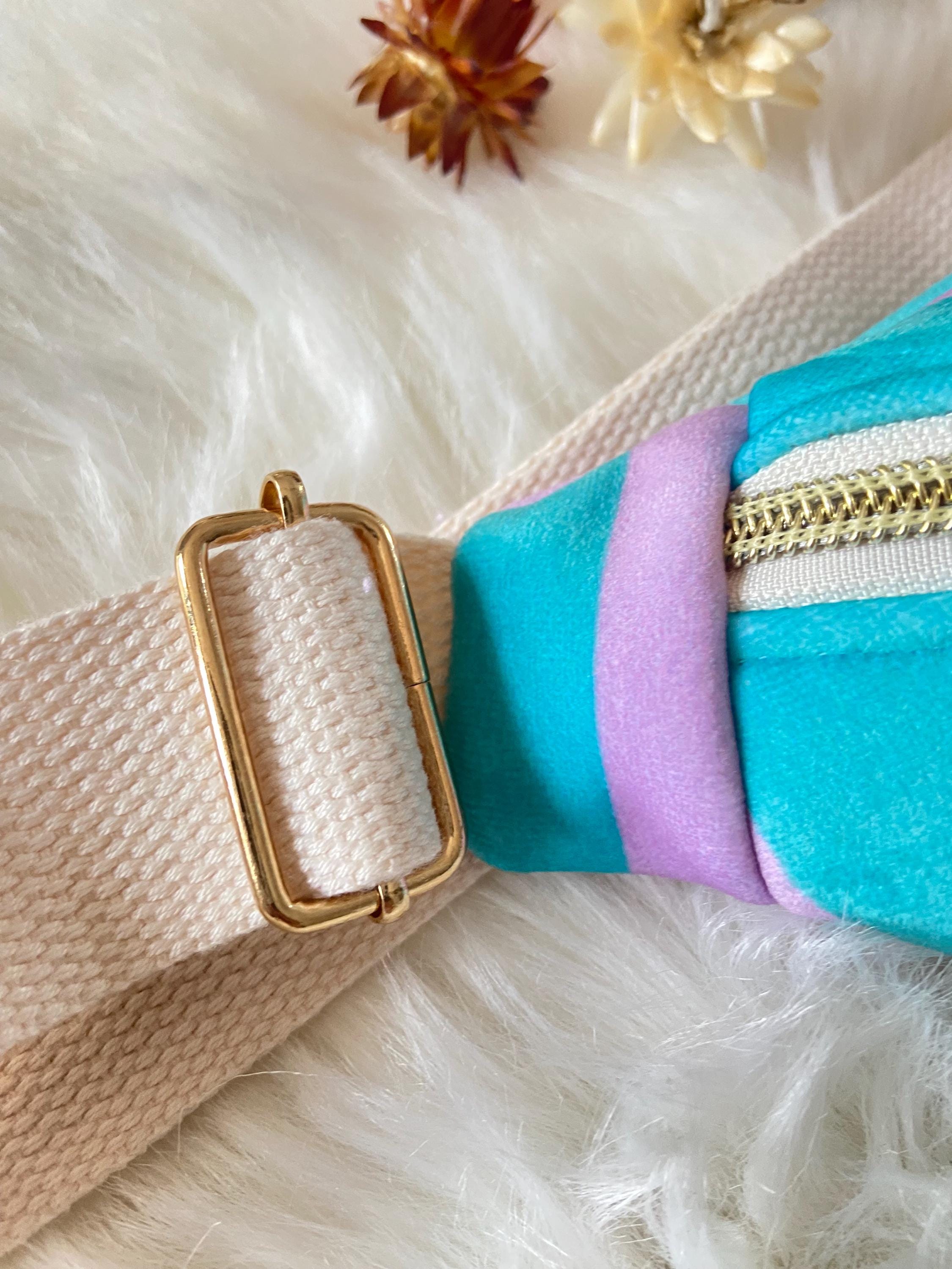 Sac banane femme hiver | Velours rayé turquoise et violet & doublure orangeSac Femme Zage Colorful Life