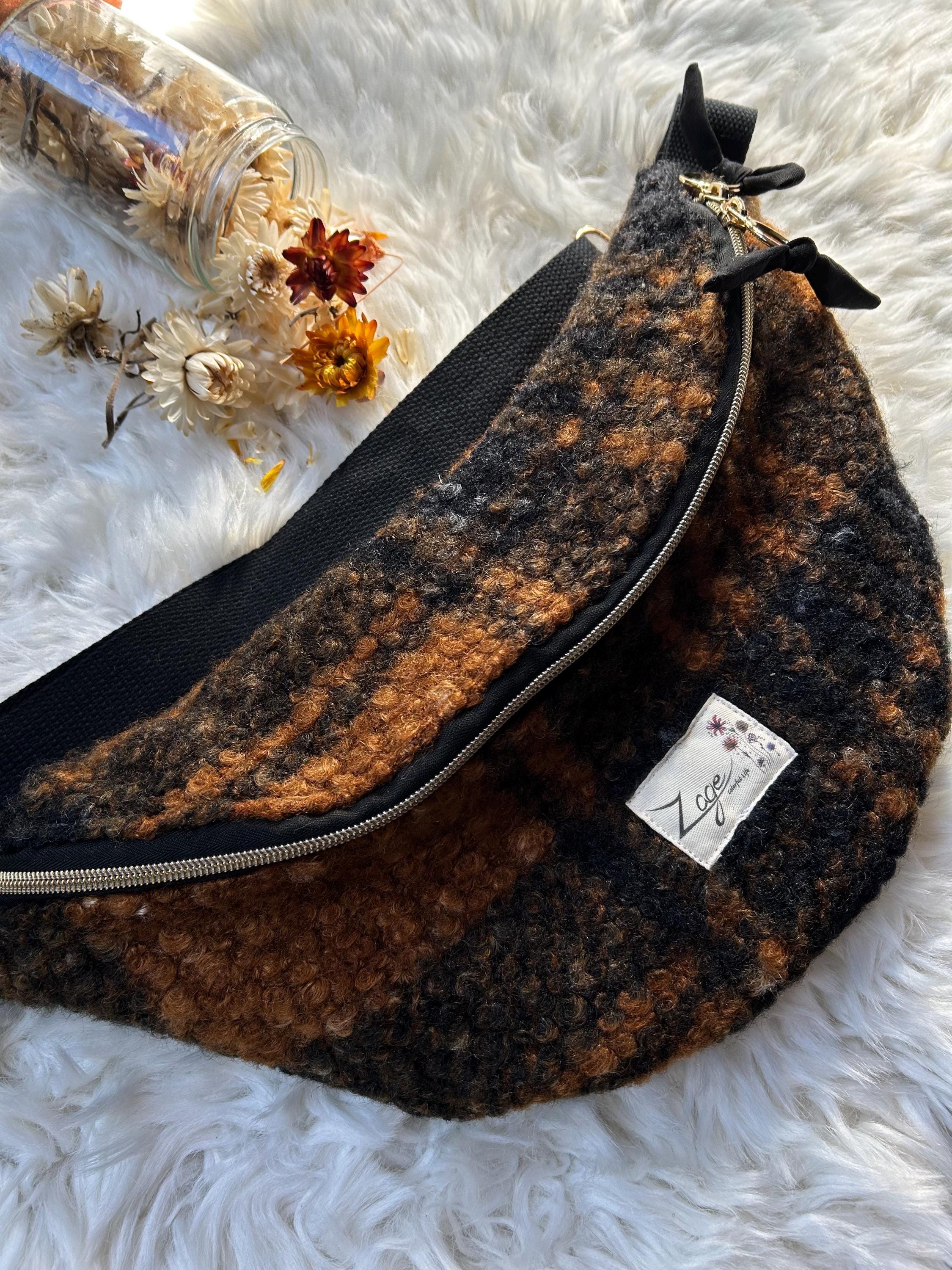 Sac banane femme hiver | Ecossaise bouclettes marron et noir & doublure noireSac Femme Zage Colorful Life