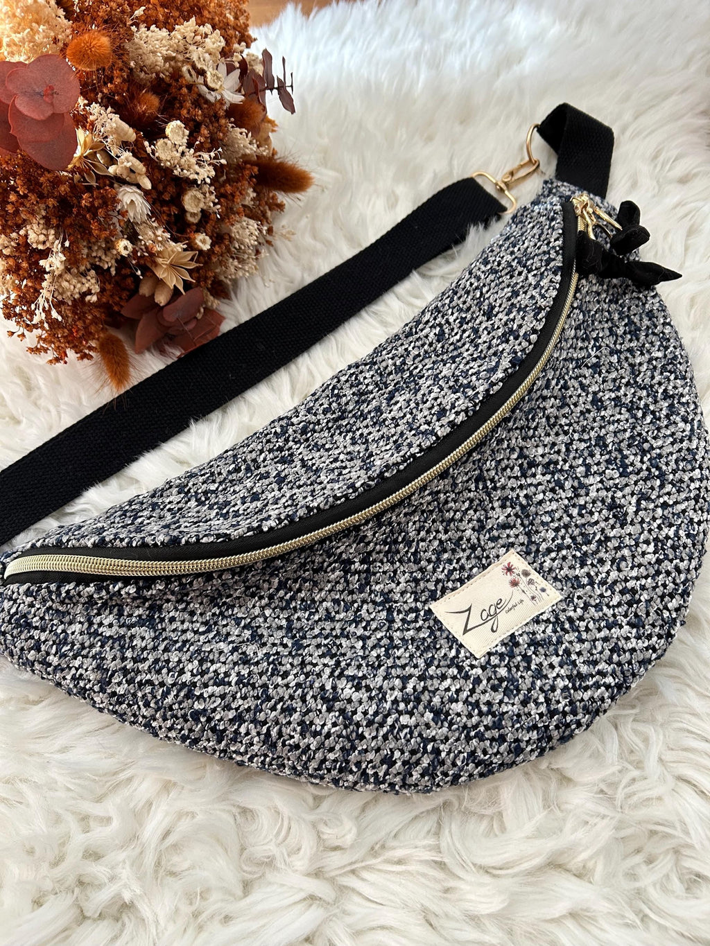 Sac banane Femme | Jacquard Chiné bleu, noir & doublure noireSac Femme Zage Colorful Life