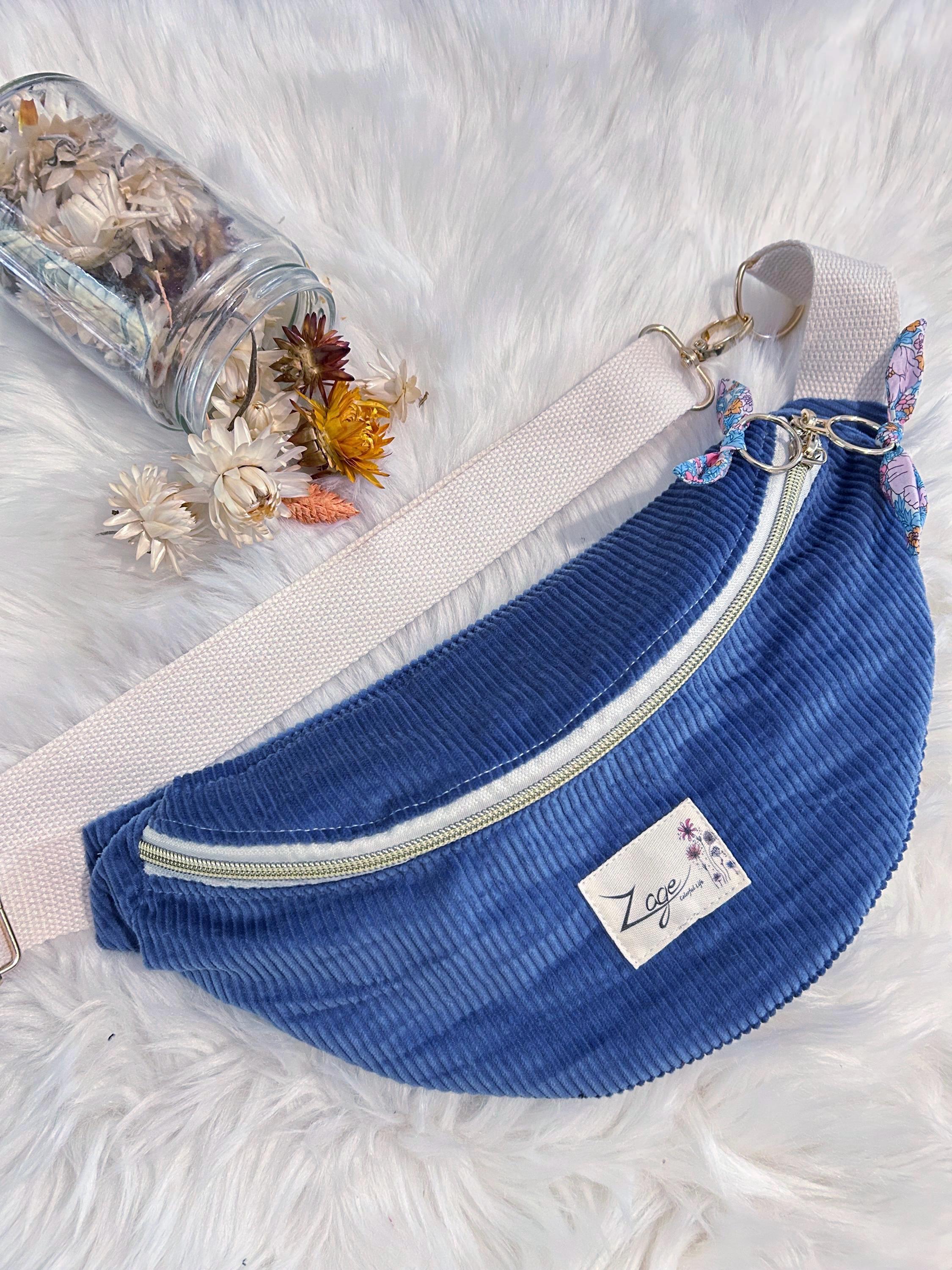 Sac banane femme hiver | Velours côtelé bleu & doublure liberty bleu et roseSac Femme Zage Colorful Life