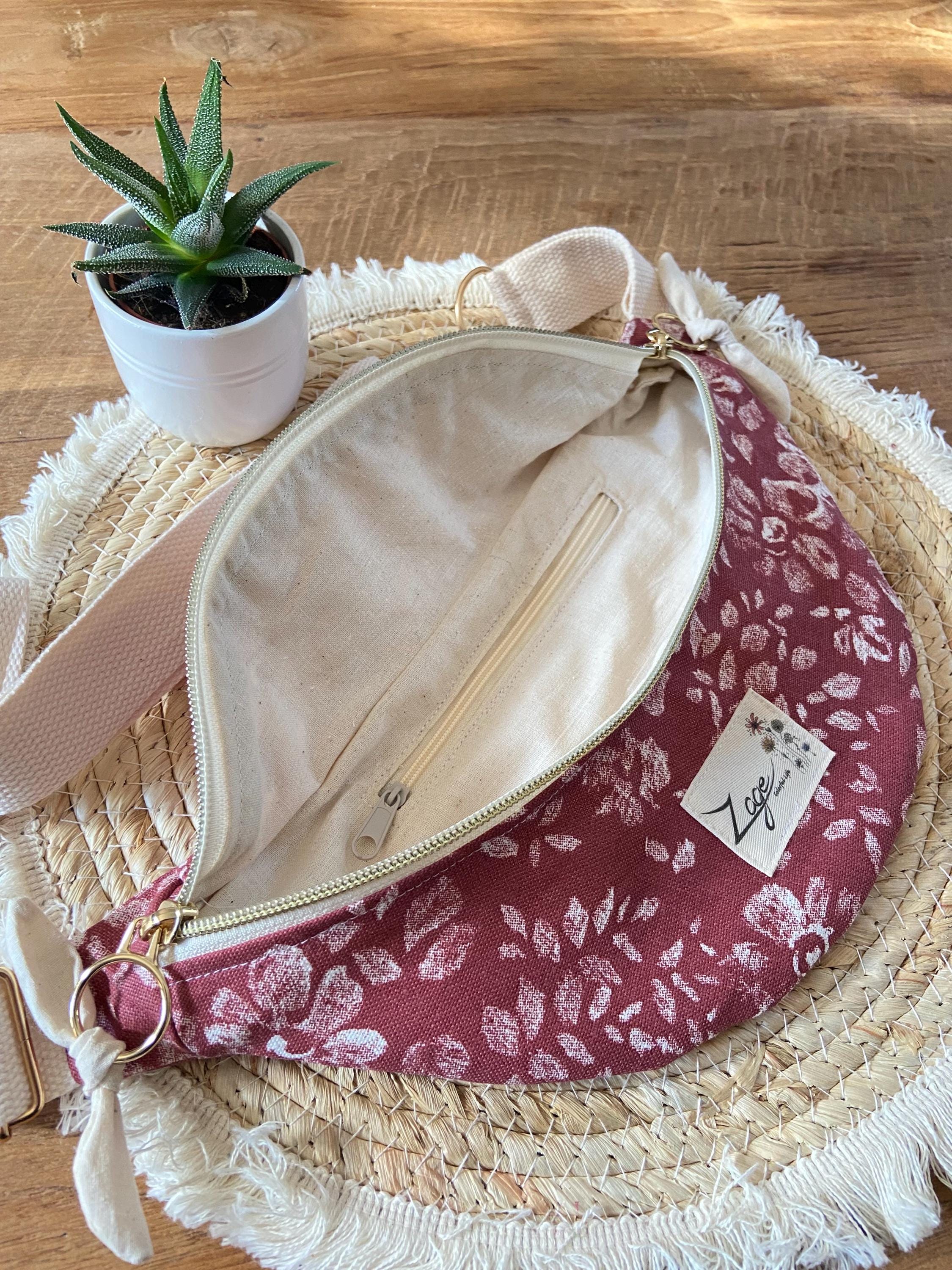 Sac Banane Femme Eté  -  Toile de coton brique fleurie  & doublure beigeSac Femme Zage Colorful Life
