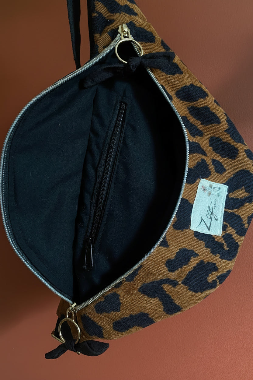 Sac banane femme hiver | Velours côtelé léopard marron & doublure noireSac Femme Zage Colorful Life