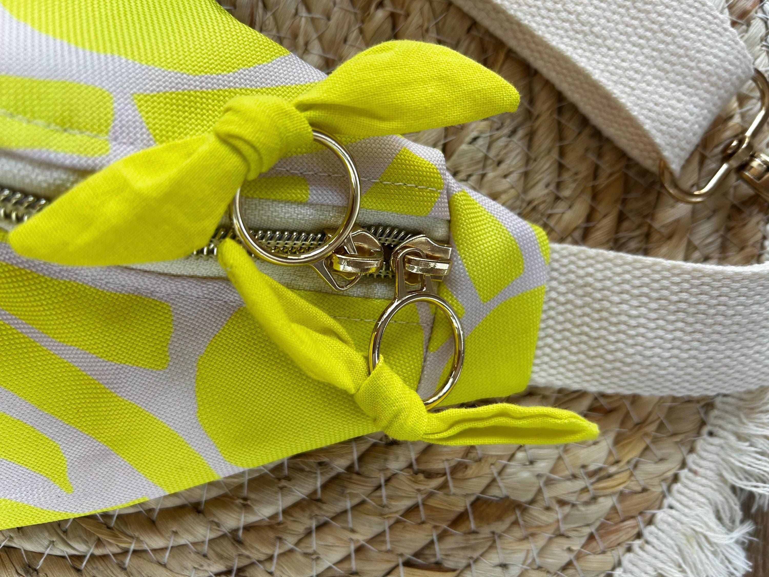 Sac banane Imperméable femme | Toile blanche graphique jaune fluo, doublure jauneSac Femme Zage Colorful Life
