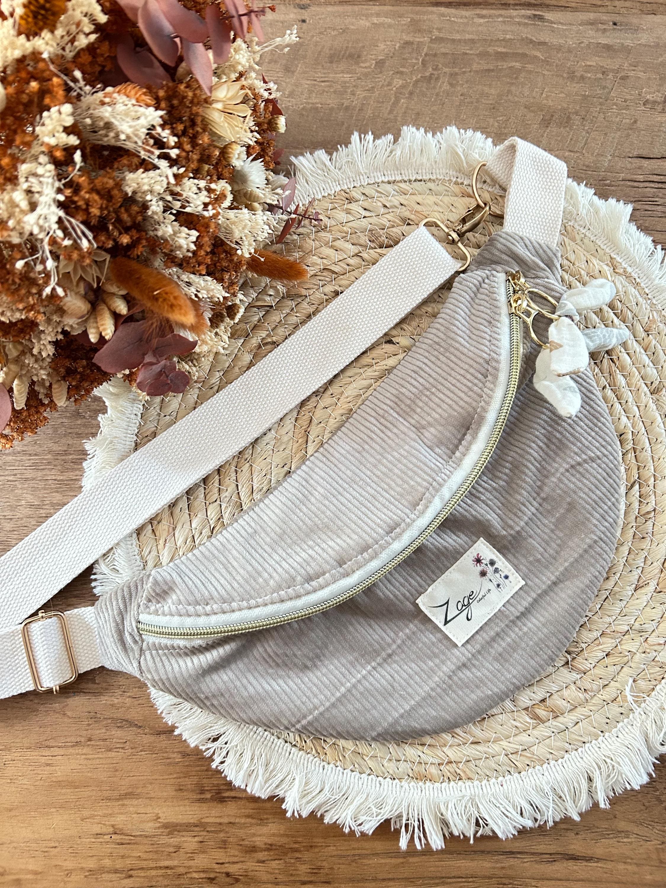 Sac banane femme hiver | Velours côtelé gris & doublure gaze de coton oiseauxSac Femme Zage Colorful Life