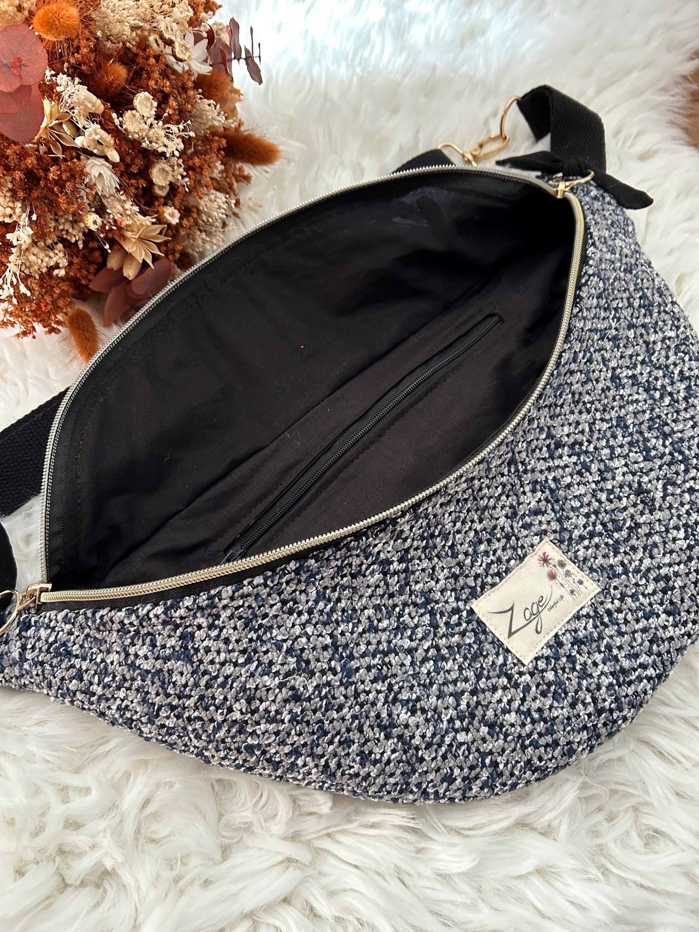 Sac banane Femme | Jacquard Chiné bleu, noir & doublure noireSac Femme Zage Colorful Life